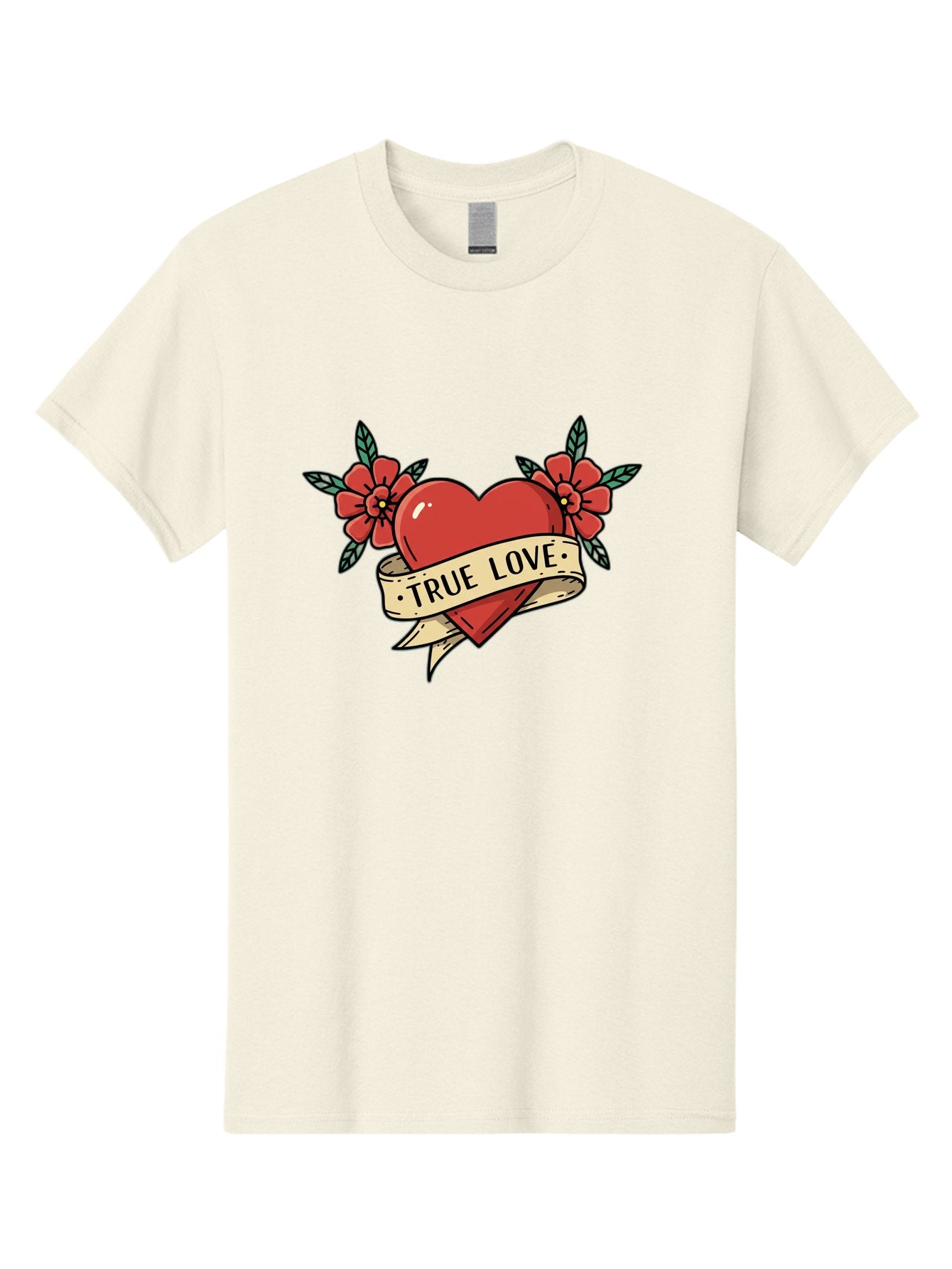 True-Love-4 Men'S Graphic Tee, 100% Cotton, Comfortable Casual Summer Wear, Machine Washable, Red Heart, True Love, Vintage Tattoo, Floral Design, Red Flowers, Love Symbol, Classic Tattoo Art, Heart With Ribbon, Retro Style Bae313 7