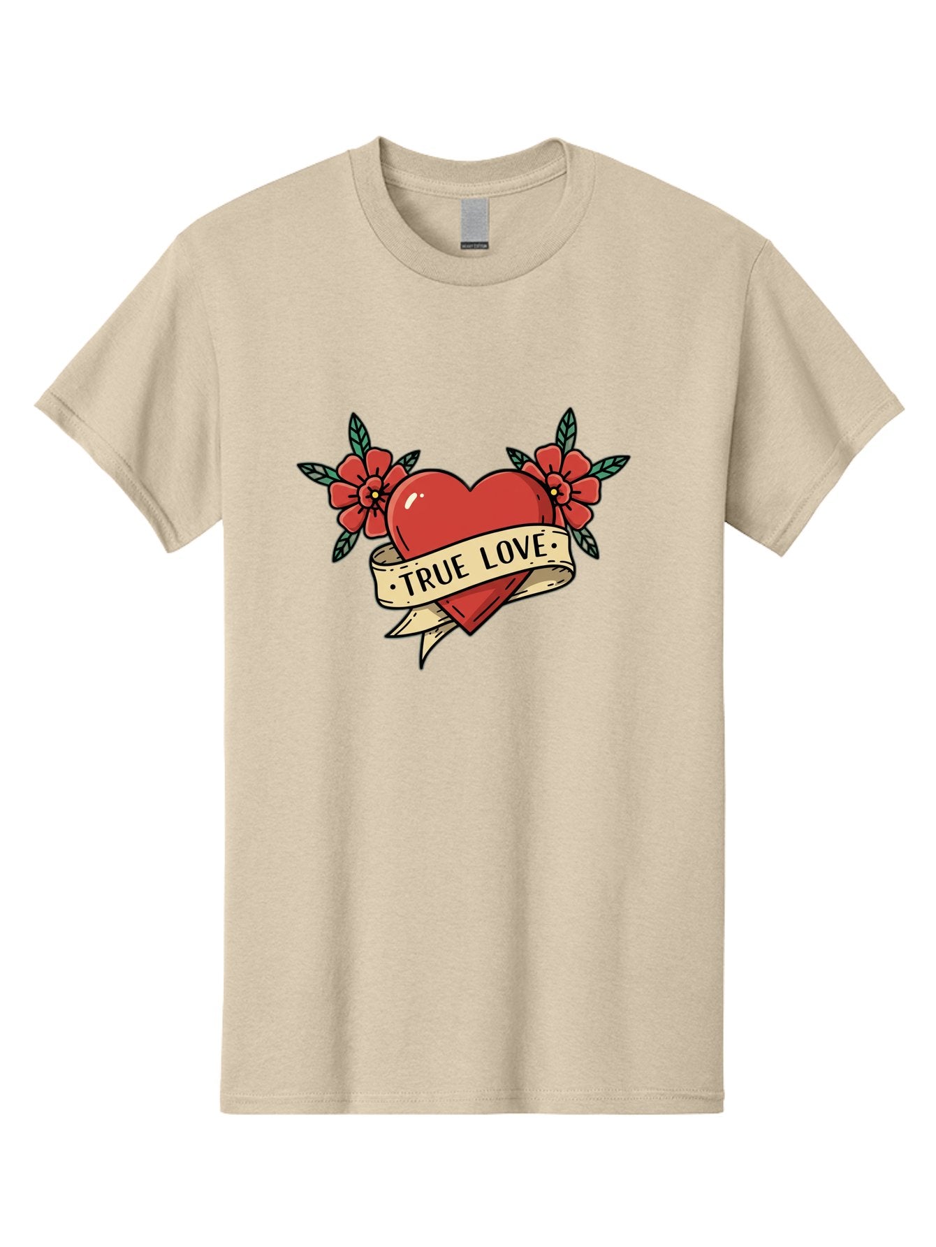 True-Love-4 Men'S Graphic Tee, 100% Cotton, Comfortable Casual Summer Wear, Machine Washable, Red Heart, True Love, Vintage Tattoo, Floral Design, Red Flowers, Love Symbol, Classic Tattoo Art, Heart With Ribbon, Retro Style Bae313