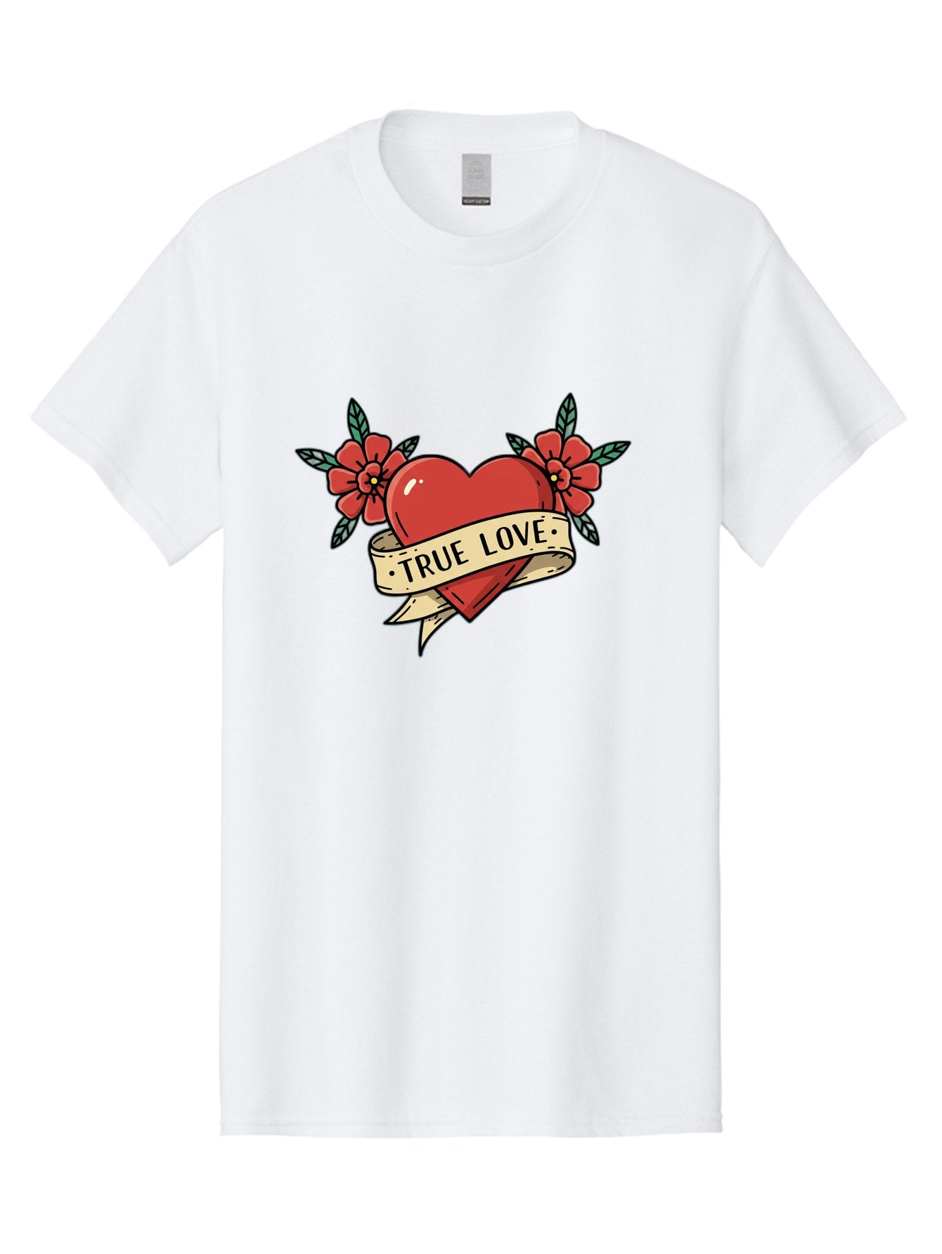 True-Love-4 Men'S Graphic Tee, 100% Cotton, Comfortable Casual Summer Wear, Machine Washable, Red Heart, True Love, Vintage Tattoo, Floral Design, Red Flowers, Love Symbol, Classic Tattoo Art, Heart With Ribbon, Retro Style Bae313 13