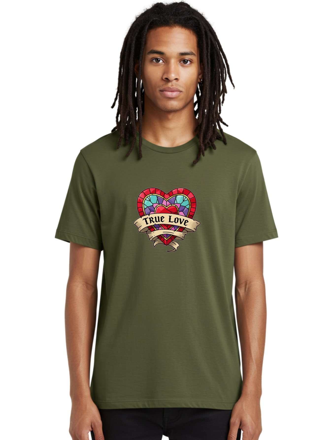 True-Love-5 Men'S Graphic Tee, 100% Cotton, Comfortable Casual Summer Wear, Machine Washable, Tattoo Style Heart, Stained Glass Heart, True Love, Valentine'S Day, Love Symbol, Heart Shaped, Romantic Gesture, Colorful Heart, Vintage Love Bae314 20