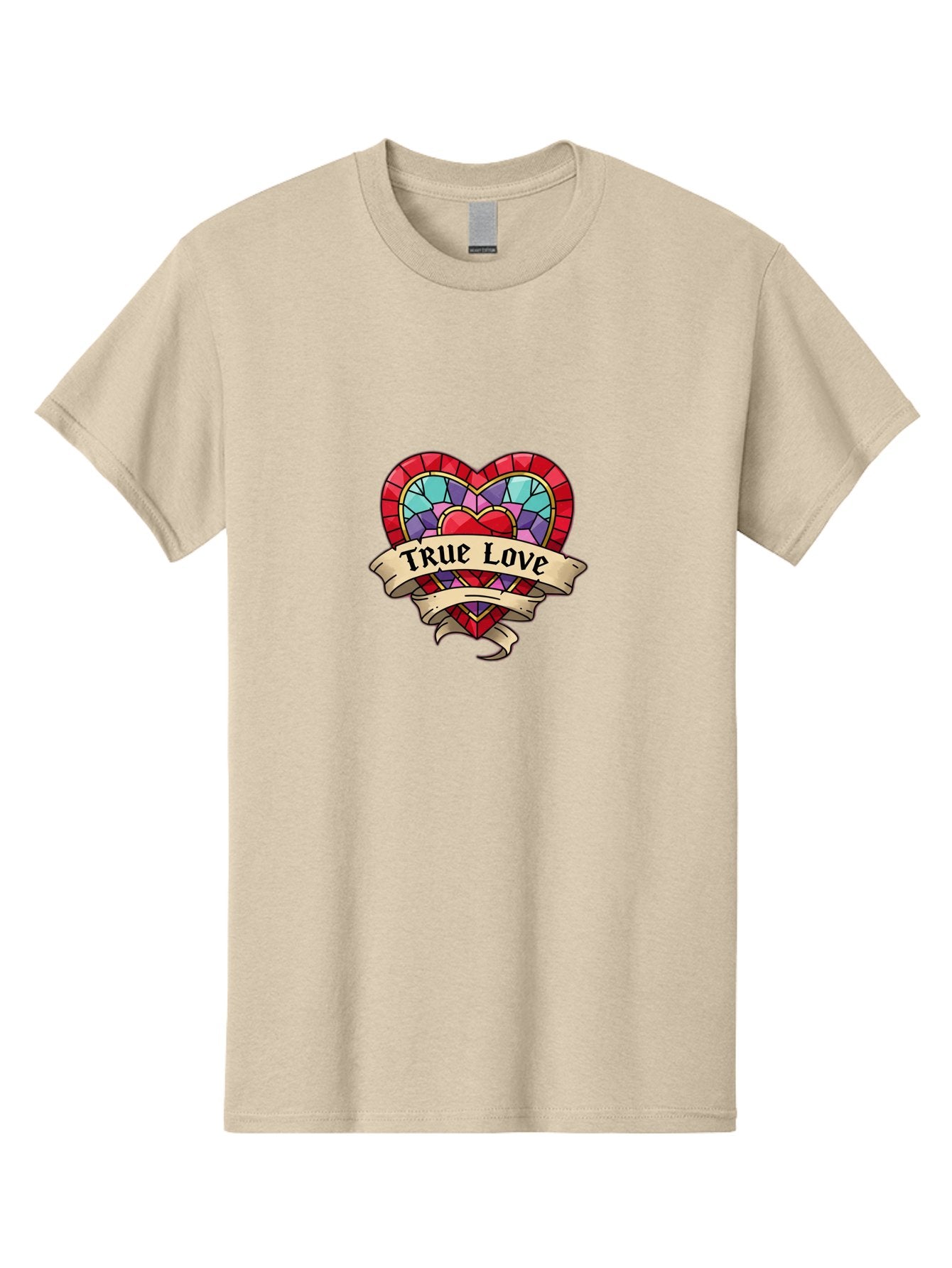True-Love-5 Men'S Graphic Tee, 100% Cotton, Comfortable Casual Summer Wear, Machine Washable, Tattoo Style Heart, Stained Glass Heart, True Love, Valentine'S Day, Love Symbol, Heart Shaped, Romantic Gesture, Colorful Heart, Vintage Love Bae314 4