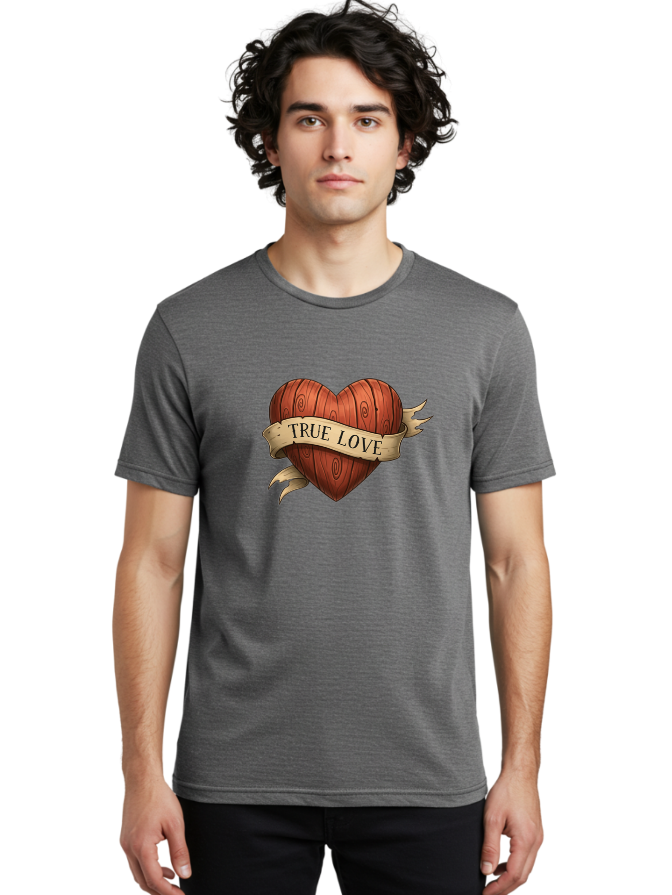 True-Love-6 Men'S Graphic Tee, 100% Cotton, Comfortable Casual Summer Wear, Machine Washable, Wooden Heart, Vintage Love, True Love, Tattoo Art, Classic Symbol, Traditional Design, Romantic Gesture, Wooden Texture, Heart Shape, Nostalgic Feel, Bae315 22