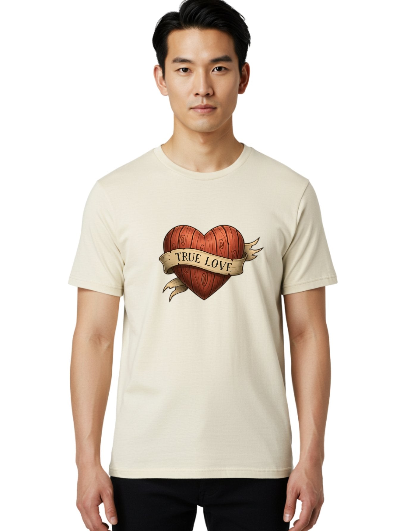 True-Love-6 Men'S Graphic Tee, 100% Cotton, Comfortable Casual Summer Wear, Machine Washable, Wooden Heart, Vintage Love, True Love, Tattoo Art, Classic Symbol, Traditional Design, Romantic Gesture, Wooden Texture, Heart Shape, Nostalgic Feel, Bae315 30