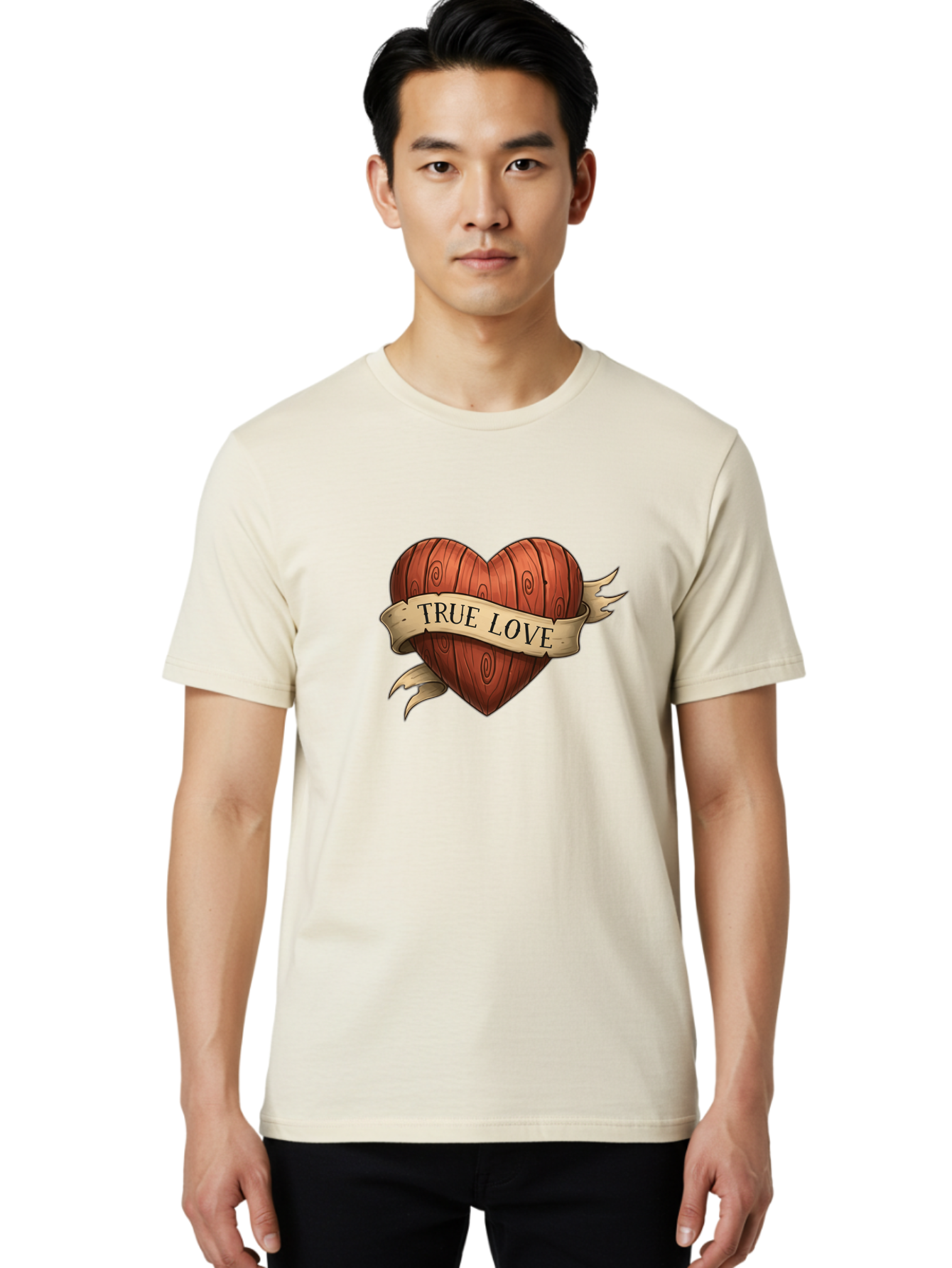 True-Love-6 Men'S Graphic Tee, 100% Cotton, Comfortable Casual Summer Wear, Machine Washable, Wooden Heart, Vintage Love, True Love, Tattoo Art, Classic Symbol, Traditional Design, Romantic Gesture, Wooden Texture, Heart Shape, Nostalgic Feel, Bae315 16