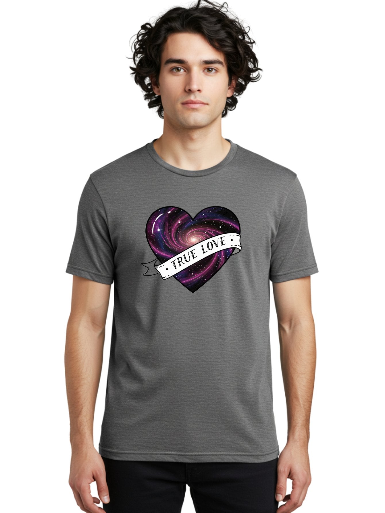 True-Love-7 Men'S Graphic Tee, 100% Cotton, Comfortable Casual Summer Wear, Machine Washable, Galaxy Heart, Cosmic Love, Purple Galaxy, Heart Shape, Stars And Planets, Romantic Symbol, True Love, Space-Inspired Art, Celestial Design, Bae316 29