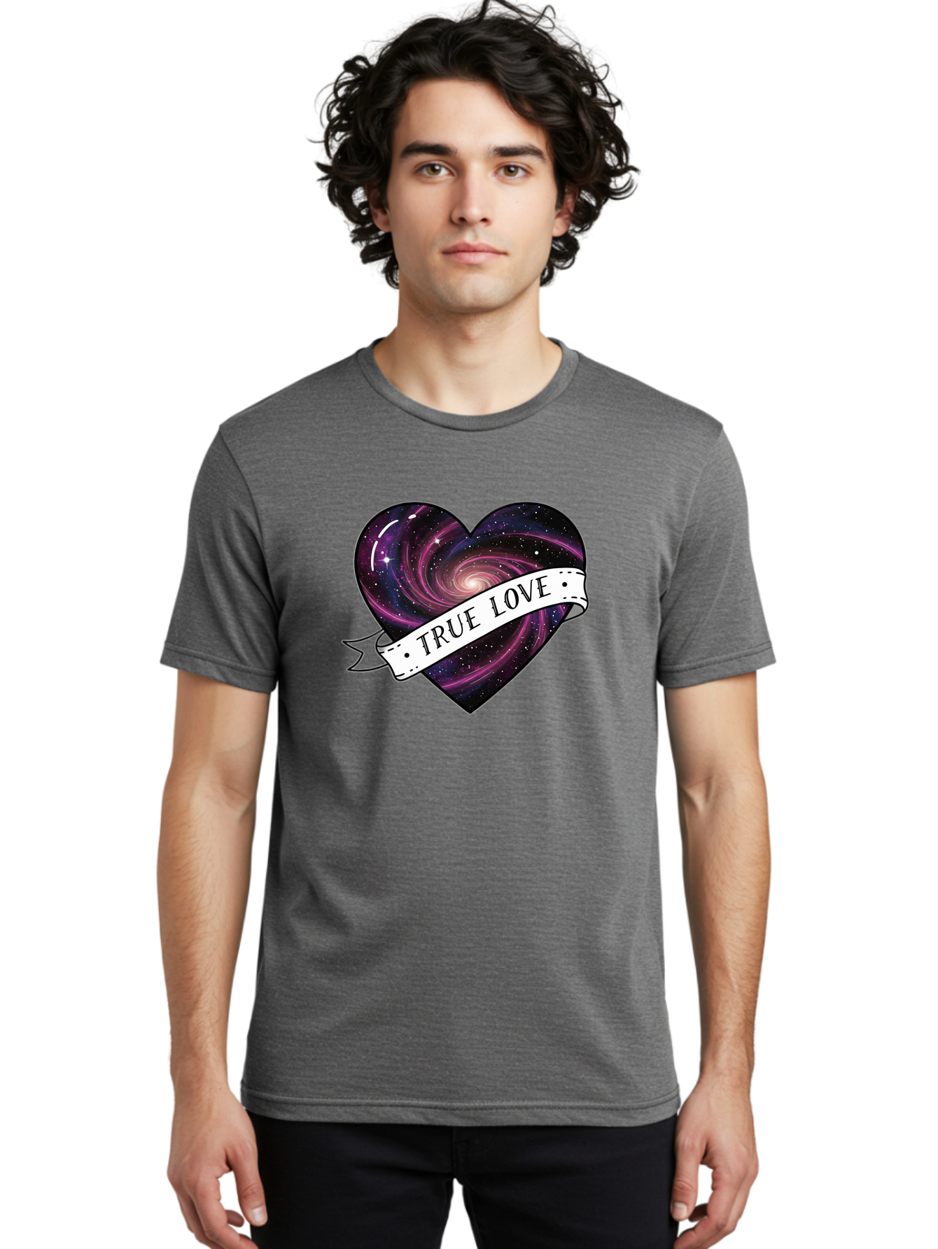 True-Love-7 Men'S Graphic Tee, 100% Cotton, Comfortable Casual Summer Wear, Machine Washable, Galaxy Heart, Cosmic Love, Purple Galaxy, Heart Shape, Stars And Planets, Romantic Symbol, True Love, Space-Inspired Art, Celestial Design, Bae316 17
