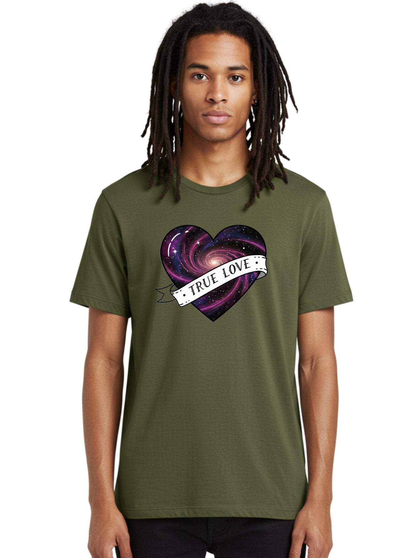 True-Love-7 Men'S Graphic Tee, 100% Cotton, Comfortable Casual Summer Wear, Machine Washable, Galaxy Heart, Cosmic Love, Purple Galaxy, Heart Shape, Stars And Planets, Romantic Symbol, True Love, Space-Inspired Art, Celestial Design, Bae316 20