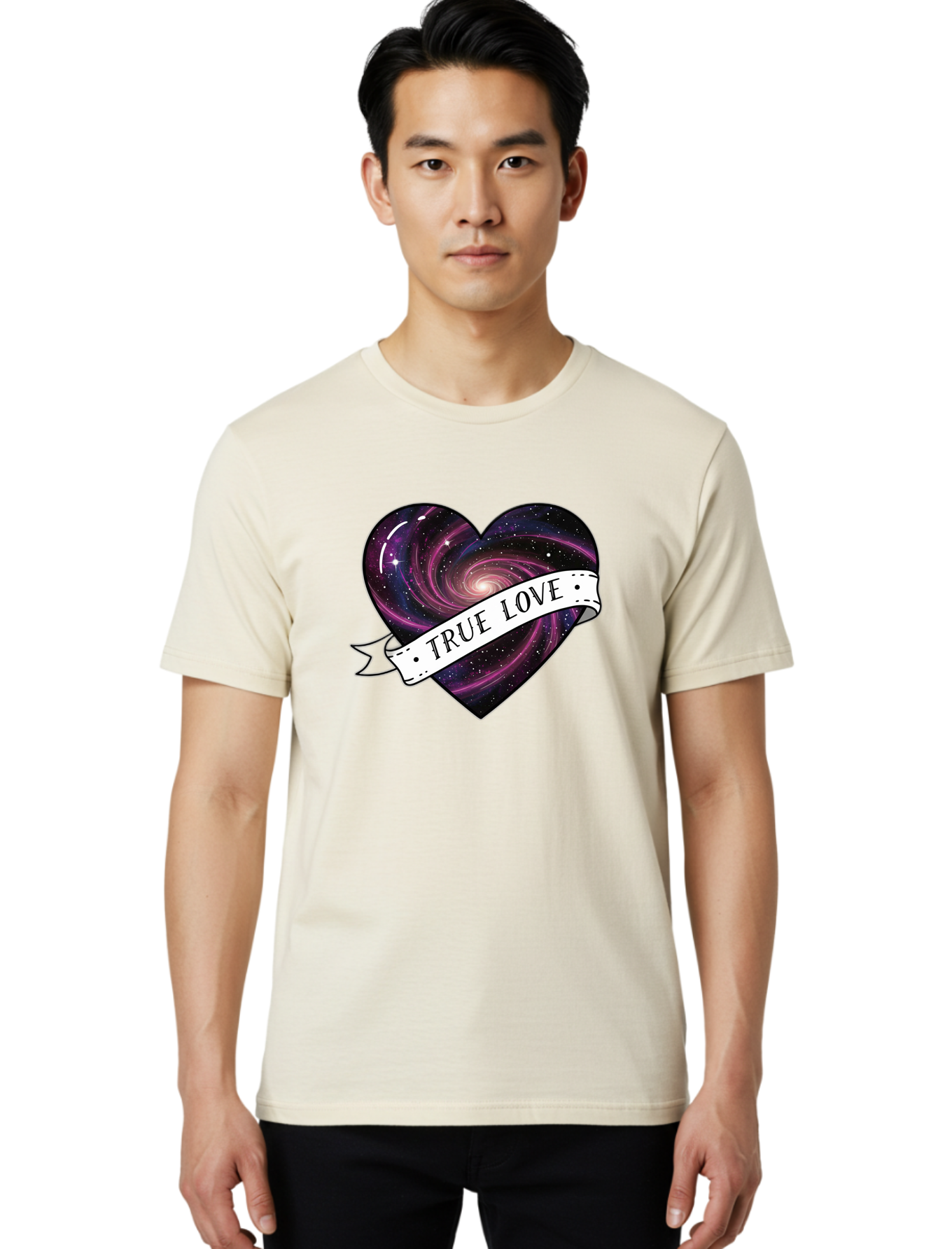 True-Love-7 Men'S Graphic Tee, 100% Cotton, Comfortable Casual Summer Wear, Machine Washable, Galaxy Heart, Cosmic Love, Purple Galaxy, Heart Shape, Stars And Planets, Romantic Symbol, True Love, Space-Inspired Art, Celestial Design, Bae316 28