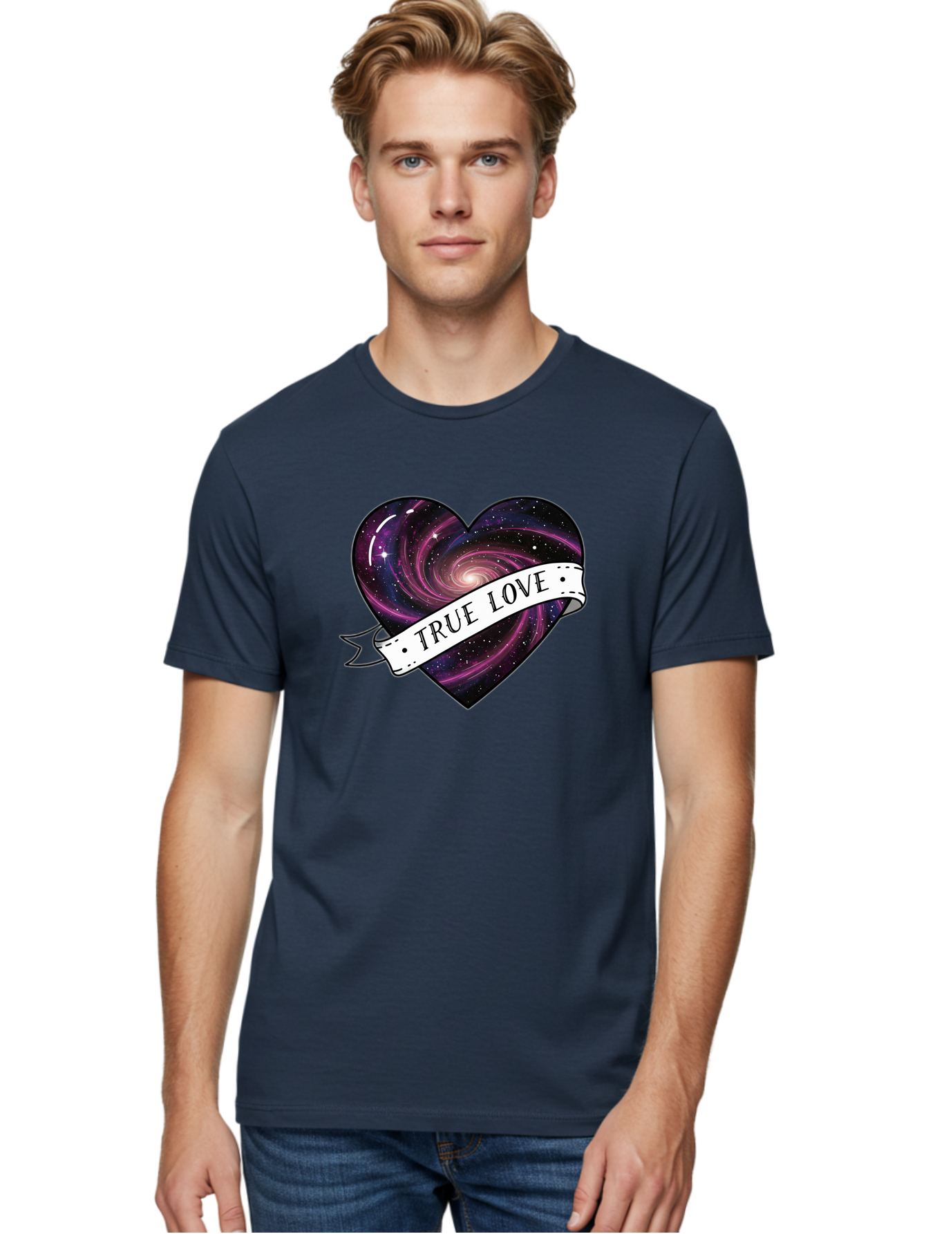True-Love-7 Men'S Graphic Tee, 100% Cotton, Comfortable Casual Summer Wear, Machine Washable, Galaxy Heart, Cosmic Love, Purple Galaxy, Heart Shape, Stars And Planets, Romantic Symbol, True Love, Space-Inspired Art, Celestial Design, Bae316 19