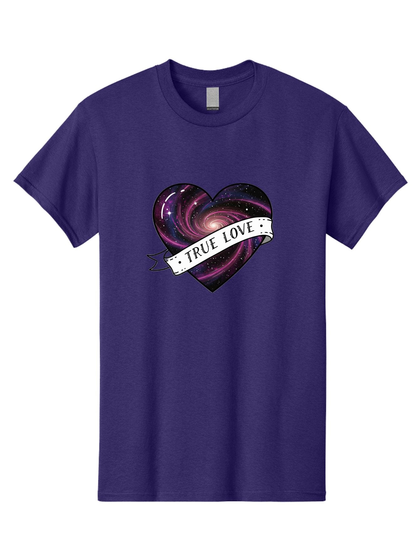 True-Love-7 Men'S Graphic Tee, 100% Cotton, Comfortable Casual Summer Wear, Machine Washable, Galaxy Heart, Cosmic Love, Purple Galaxy, Heart Shape, Stars And Planets, Romantic Symbol, True Love, Space-Inspired Art, Celestial Design, Bae316