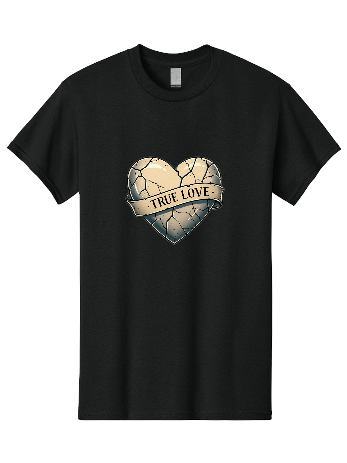 True-Love-8 Men'S Graphic Tee, 100% Cotton, Comfortable Casual Summer Wear, Machine Washable, Cracked Heart, True Love Banner, Vintage Design, Distressed Texture, Heart Symbol, Love Theme, Tattoo Style, Black And White Illustration Bae317 13