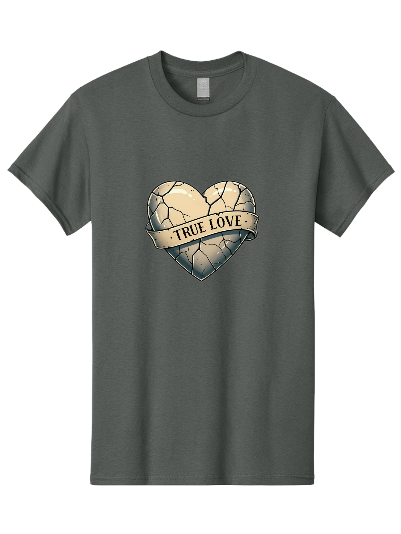 True-Love-8 Men'S Graphic Tee, 100% Cotton, Comfortable Casual Summer Wear, Machine Washable, Cracked Heart, True Love Banner, Vintage Design, Distressed Texture, Heart Symbol, Love Theme, Tattoo Style, Black And White Illustration Bae317 14