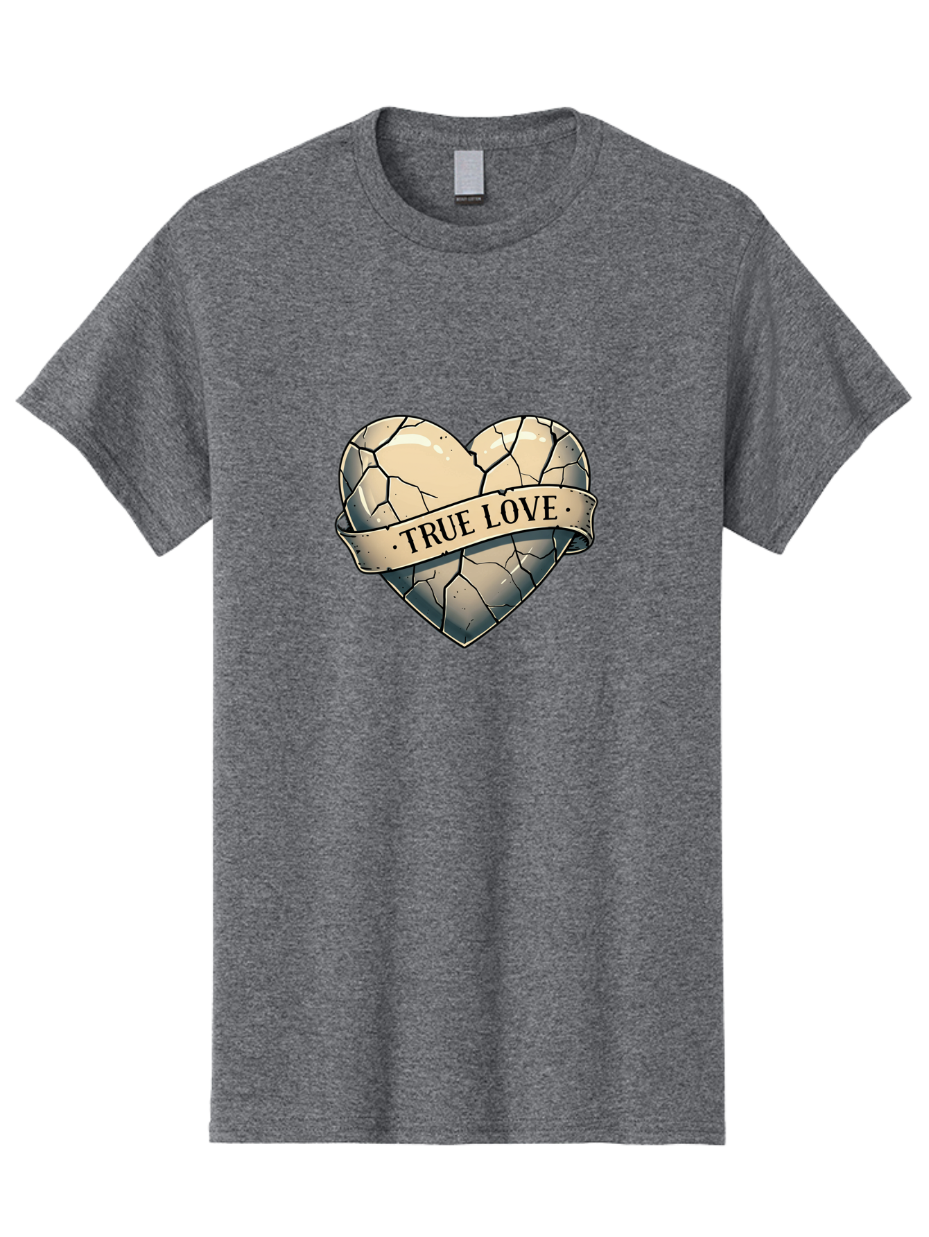 True-Love-8 Men'S Graphic Tee, 100% Cotton, Comfortable Casual Summer Wear, Machine Washable, Cracked Heart, True Love Banner, Vintage Design, Distressed Texture, Heart Symbol, Love Theme, Tattoo Style, Black And White Illustration Bae317 6