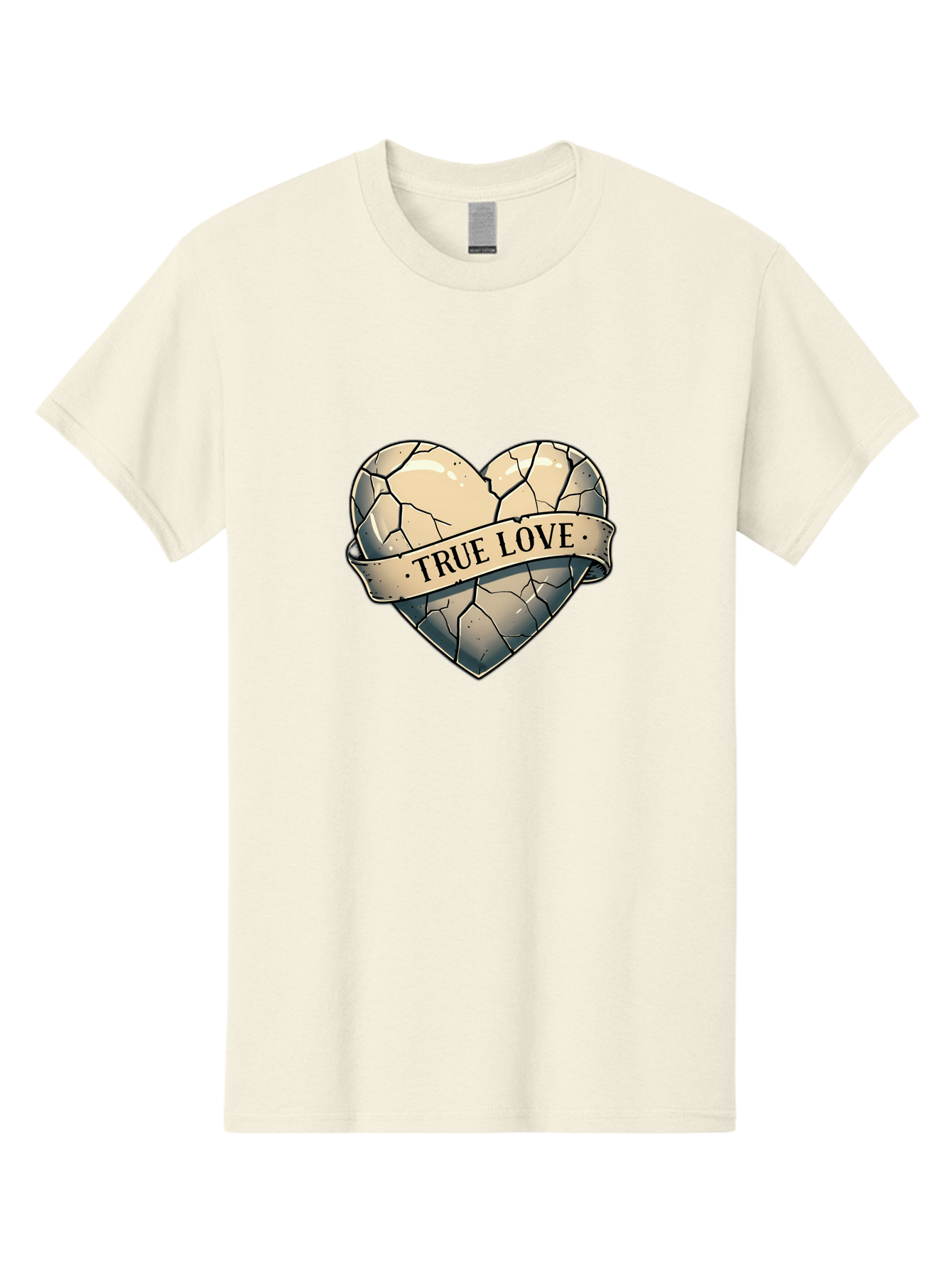 True-Love-8 Men'S Graphic Tee, 100% Cotton, Comfortable Casual Summer Wear, Machine Washable, Cracked Heart, True Love Banner, Vintage Design, Distressed Texture, Heart Symbol, Love Theme, Tattoo Style, Black And White Illustration Bae317 12