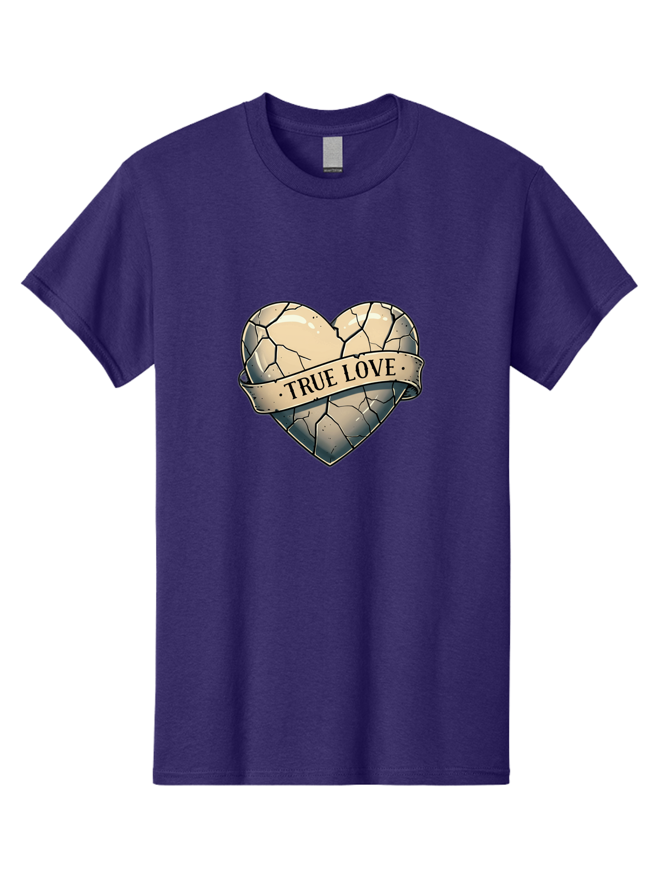 True-Love-8 Men'S Graphic Tee, 100% Cotton, Comfortable Casual Summer Wear, Machine Washable, Cracked Heart, True Love Banner, Vintage Design, Distressed Texture, Heart Symbol, Love Theme, Tattoo Style, Black And White Illustration Bae317 11