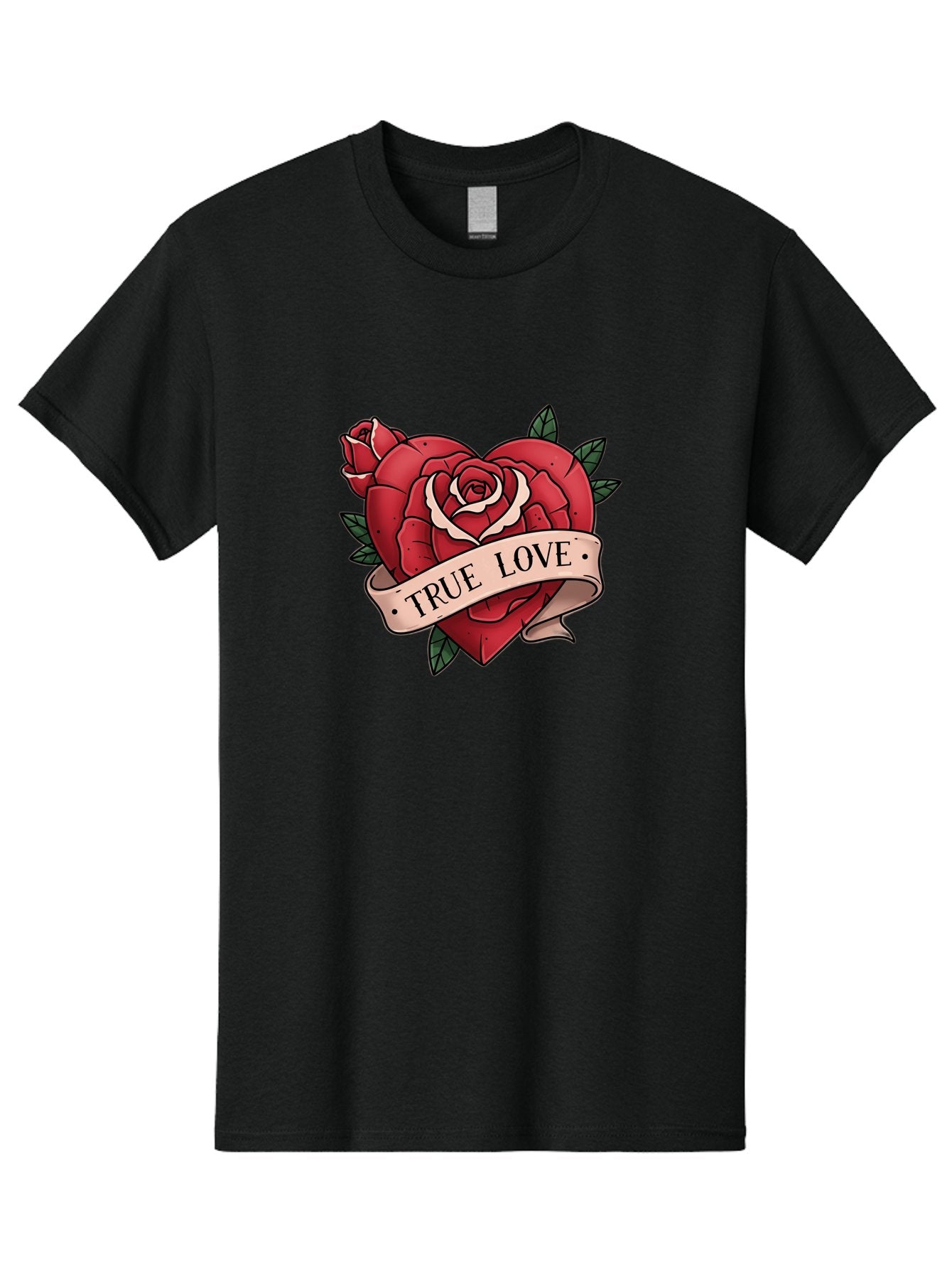 True-Love-9 Men'S Graphic Tee, 100% Cotton, Comfortable Casual Summer Wear, Machine Washable, Red Roses, True Love Banner, Vintage Tattoo Style, Symbolic Love, Classic Romance, Elegant Design, Beautiful Flowers, Floral Art Bae318 3