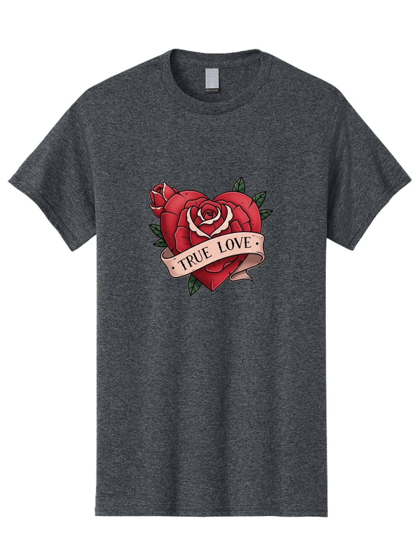 True-Love-9 Men'S Graphic Tee, 100% Cotton, Comfortable Casual Summer Wear, Machine Washable, Red Roses, True Love Banner, Vintage Tattoo Style, Symbolic Love, Classic Romance, Elegant Design, Beautiful Flowers, Floral Art Bae318 13