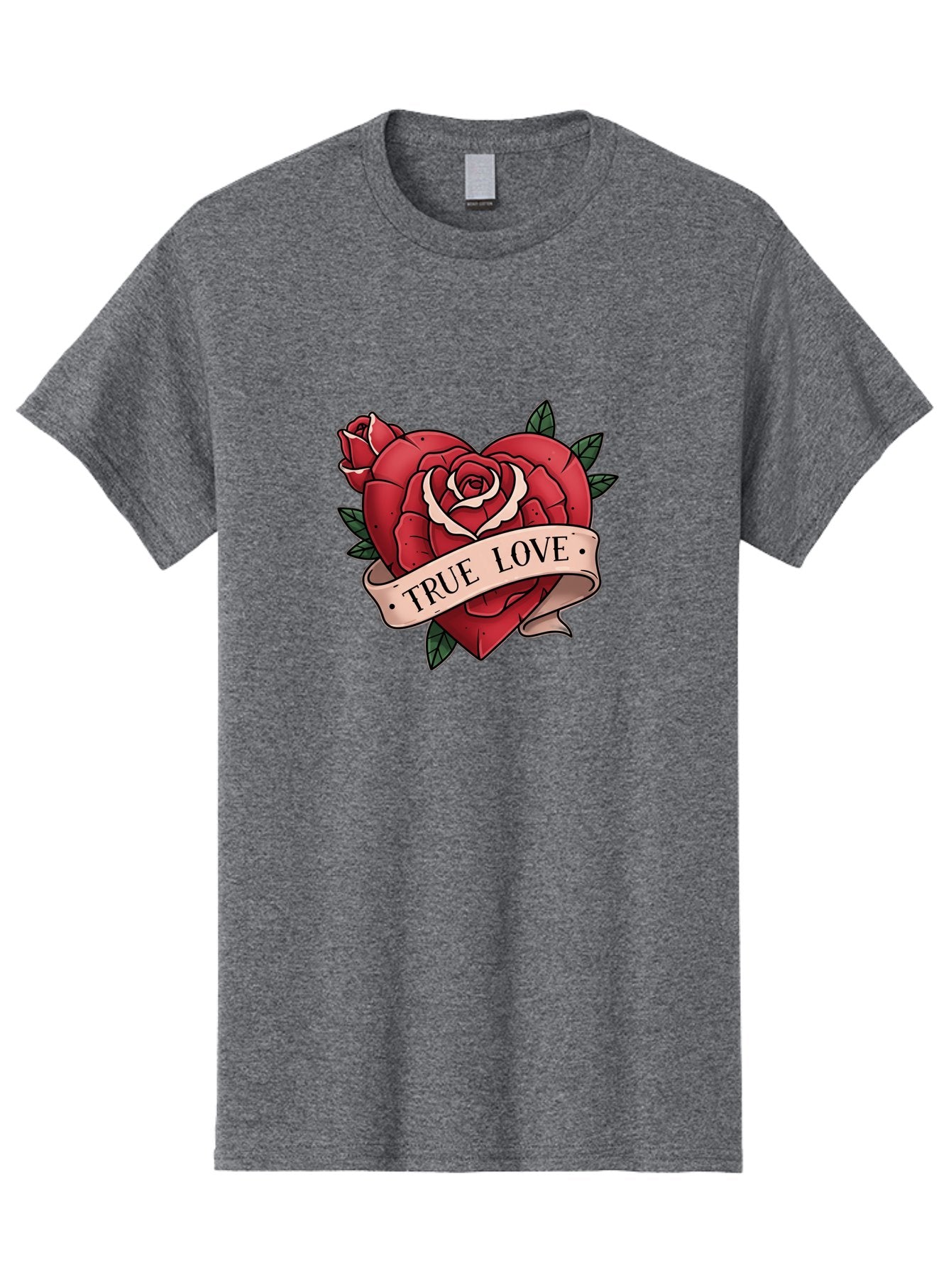 True-Love-9 Men'S Graphic Tee, 100% Cotton, Comfortable Casual Summer Wear, Machine Washable, Red Roses, True Love Banner, Vintage Tattoo Style, Symbolic Love, Classic Romance, Elegant Design, Beautiful Flowers, Floral Art Bae318 9