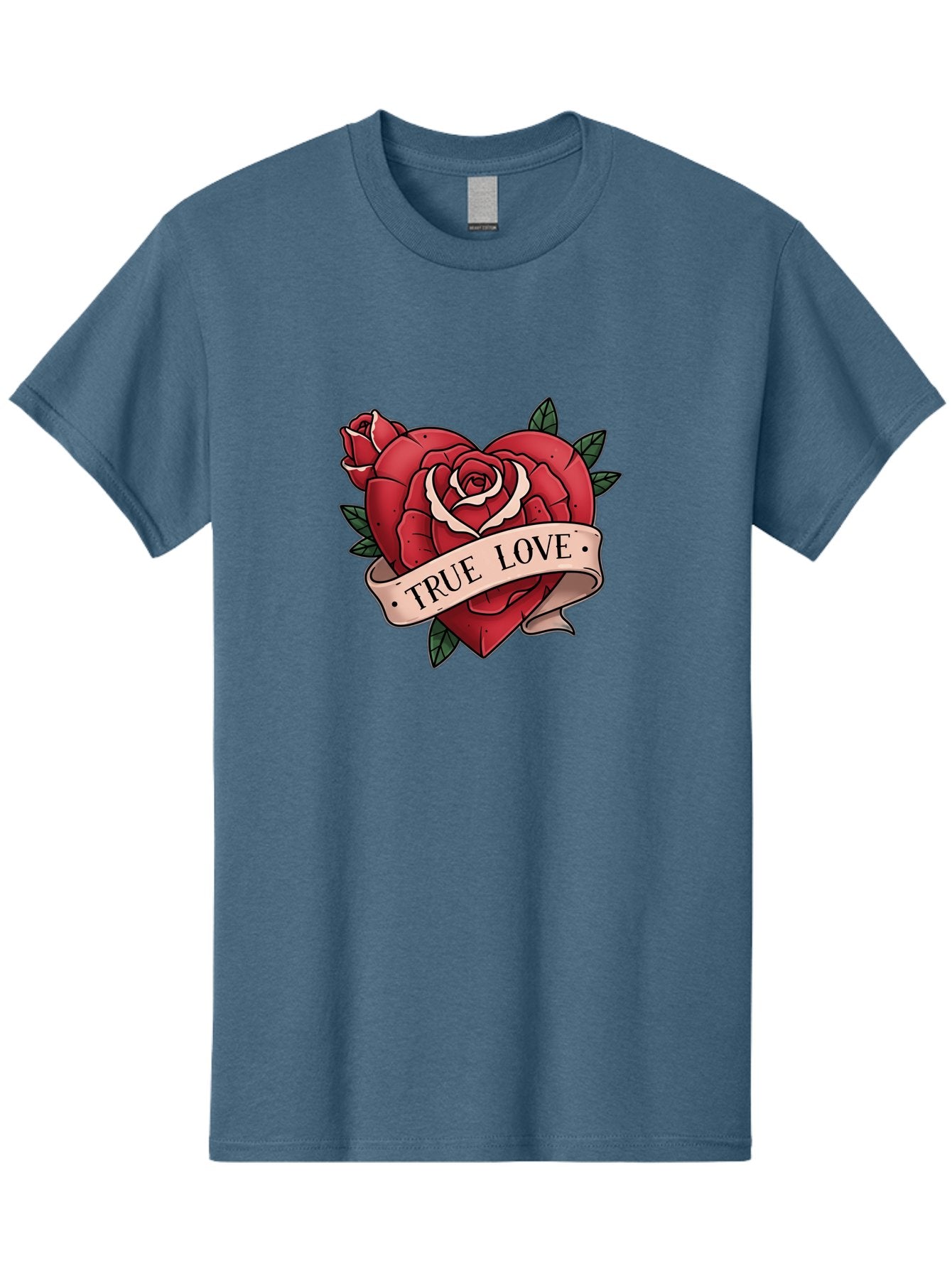 True-Love-9 Men'S Graphic Tee, 100% Cotton, Comfortable Casual Summer Wear, Machine Washable, Red Roses, True Love Banner, Vintage Tattoo Style, Symbolic Love, Classic Romance, Elegant Design, Beautiful Flowers, Floral Art Bae318 15