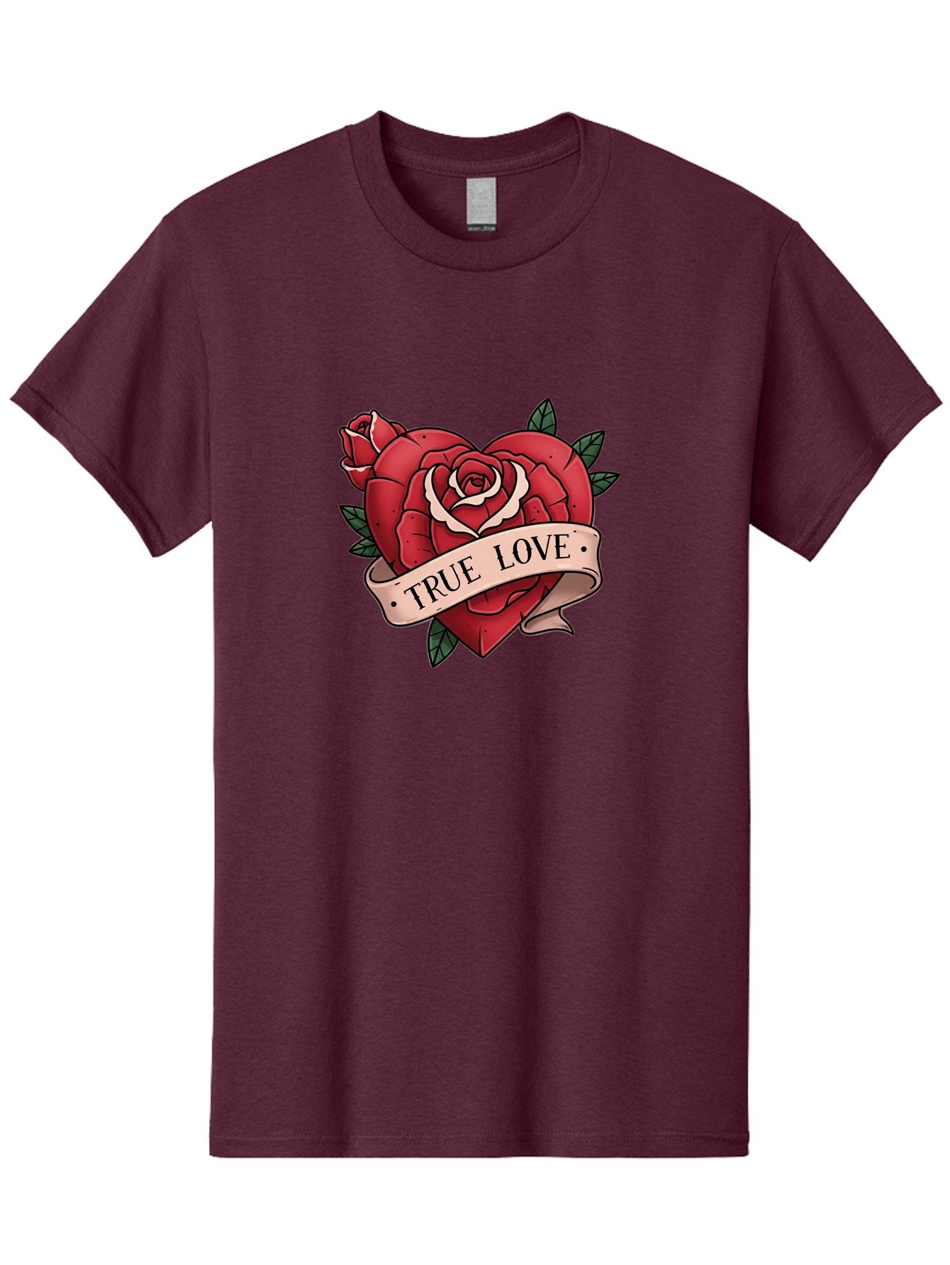 True-Love-9 Men'S Graphic Tee, 100% Cotton, Comfortable Casual Summer Wear, Machine Washable, Red Roses, True Love Banner, Vintage Tattoo Style, Symbolic Love, Classic Romance, Elegant Design, Beautiful Flowers, Floral Art Bae318 6