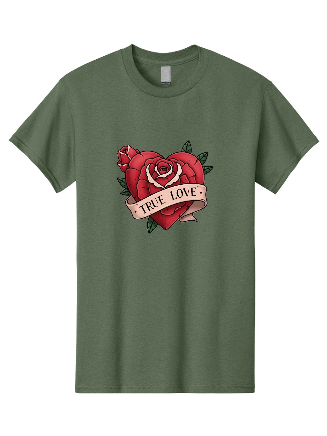 True-Love-9 Men'S Graphic Tee, 100% Cotton, Comfortable Casual Summer Wear, Machine Washable, Red Roses, True Love Banner, Vintage Tattoo Style, Symbolic Love, Classic Romance, Elegant Design, Beautiful Flowers, Floral Art Bae318