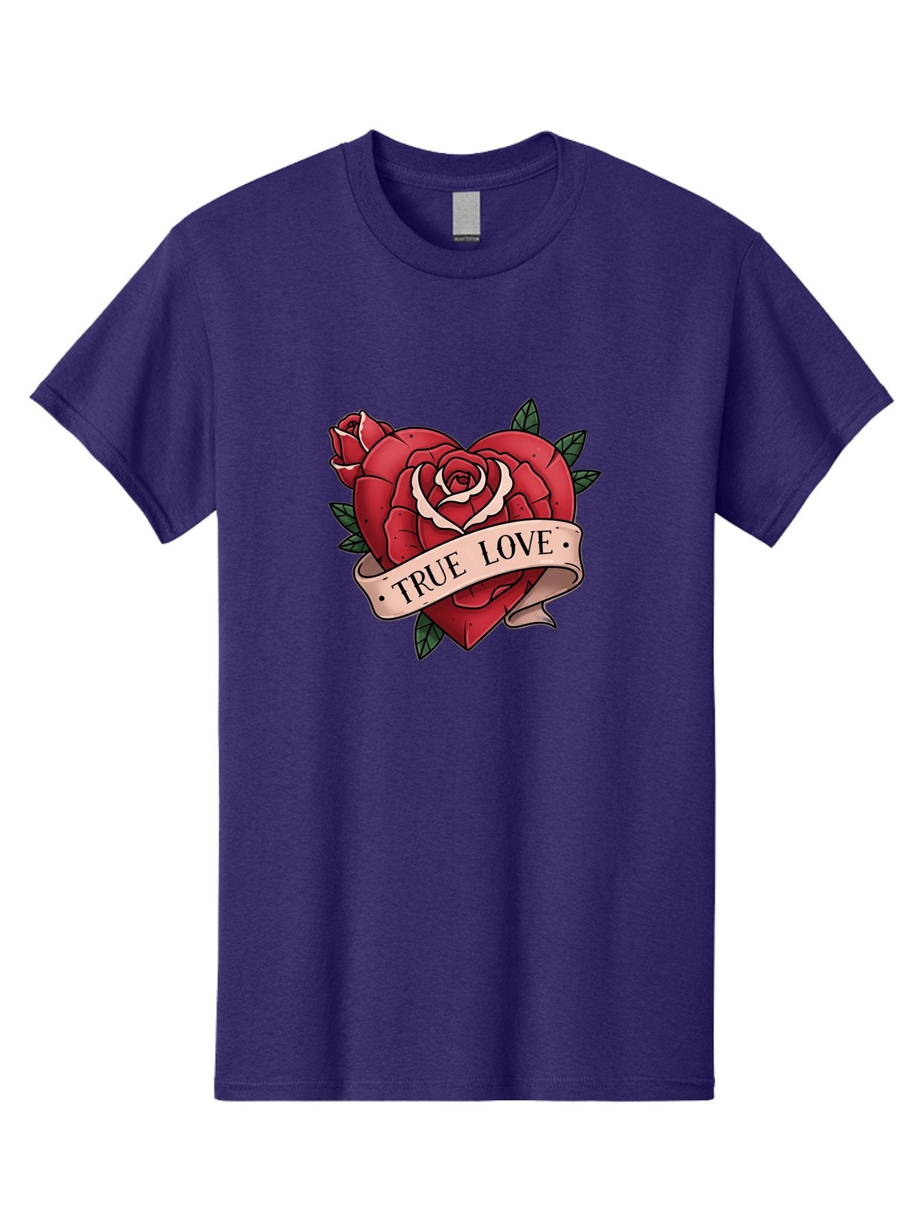 True-Love-9 Men'S Graphic Tee, 100% Cotton, Comfortable Casual Summer Wear, Machine Washable, Red Roses, True Love Banner, Vintage Tattoo Style, Symbolic Love, Classic Romance, Elegant Design, Beautiful Flowers, Floral Art Bae318 12