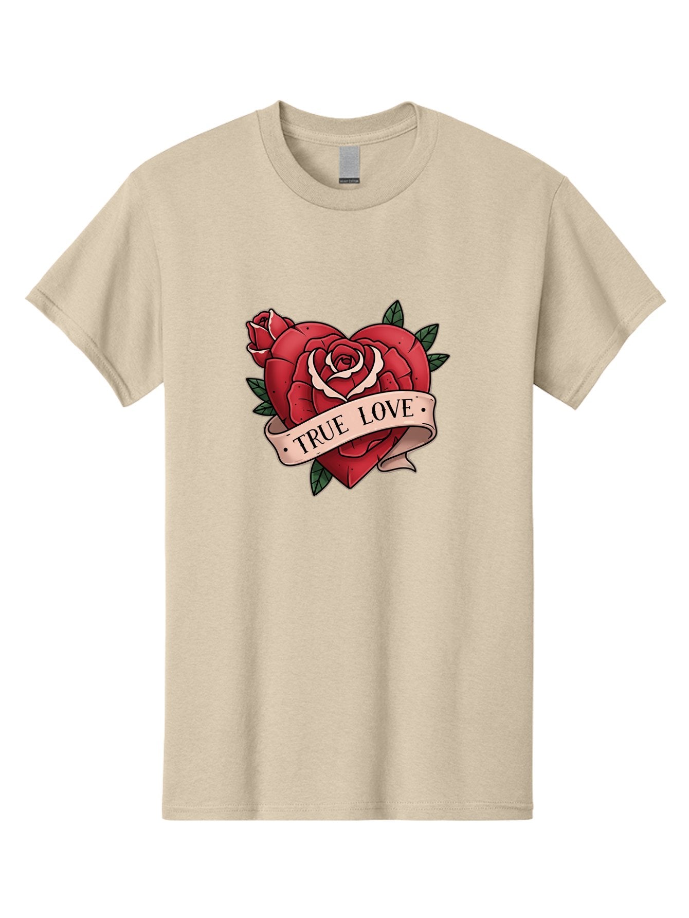 True-Love-9 Men'S Graphic Tee, 100% Cotton, Comfortable Casual Summer Wear, Machine Washable, Red Roses, True Love Banner, Vintage Tattoo Style, Symbolic Love, Classic Romance, Elegant Design, Beautiful Flowers, Floral Art Bae318