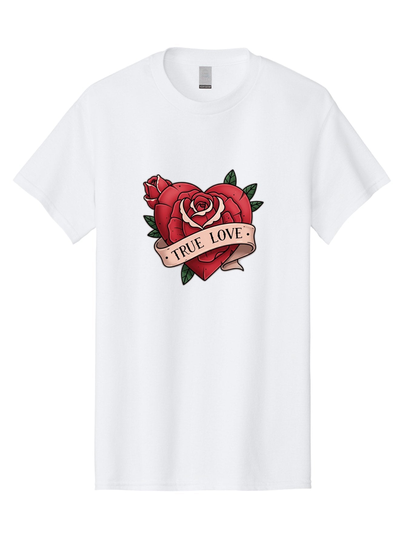 True-Love-9 Men'S Graphic Tee, 100% Cotton, Comfortable Casual Summer Wear, Machine Washable, Red Roses, True Love Banner, Vintage Tattoo Style, Symbolic Love, Classic Romance, Elegant Design, Beautiful Flowers, Floral Art Bae318 8