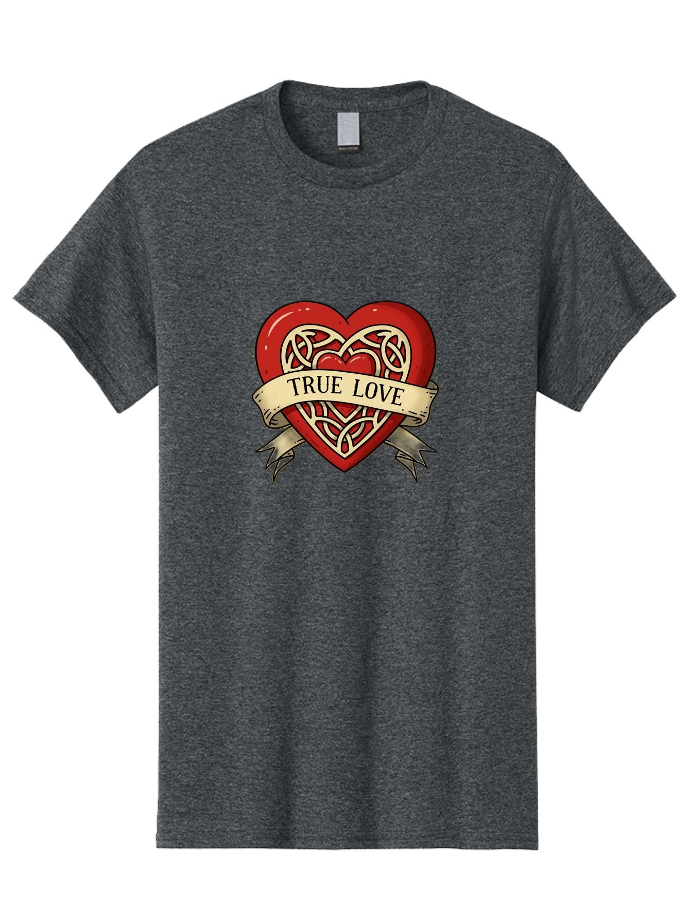 True-Love-Heart-1 Men'S Graphic Tee, 100% Cotton, Comfortable Casual Summer Wear, Machine Washable, Red Heart, Celtic Knotwork Design, True Love, Vintage Banner, Romantic Symbol, Tattoo Art, Love Theme, Heart Shape, Classic Design, Love Symbol Bae319 4