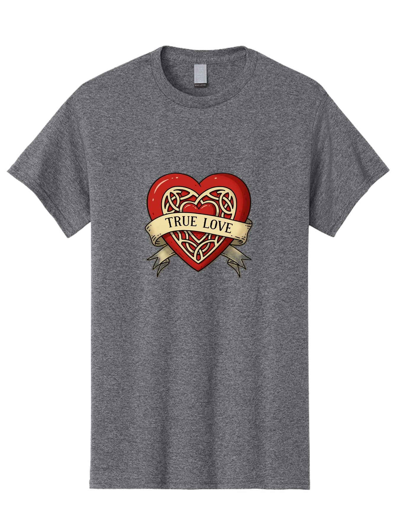 True-Love-Heart-1 Men'S Graphic Tee, 100% Cotton, Comfortable Casual Summer Wear, Machine Washable, Red Heart, Celtic Knotwork Design, True Love, Vintage Banner, Romantic Symbol, Tattoo Art, Love Theme, Heart Shape, Classic Design, Love Symbol Bae319 8