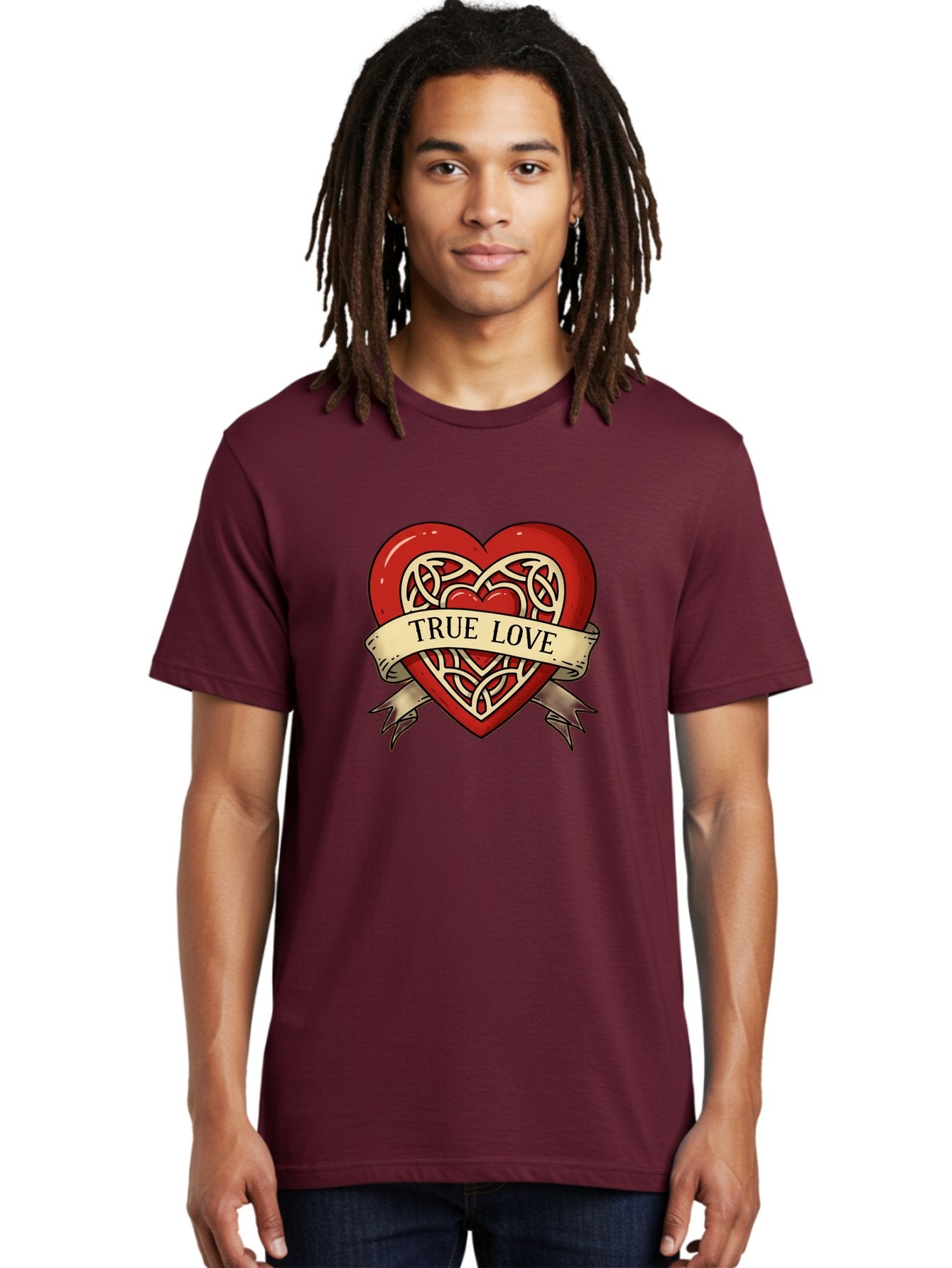 True-Love-Heart-1 Men'S Graphic Tee, 100% Cotton, Comfortable Casual Summer Wear, Machine Washable, Red Heart, Celtic Knotwork Design, True Love, Vintage Banner, Romantic Symbol, Tattoo Art, Love Theme, Heart Shape, Classic Design, Love Symbol Bae319 21