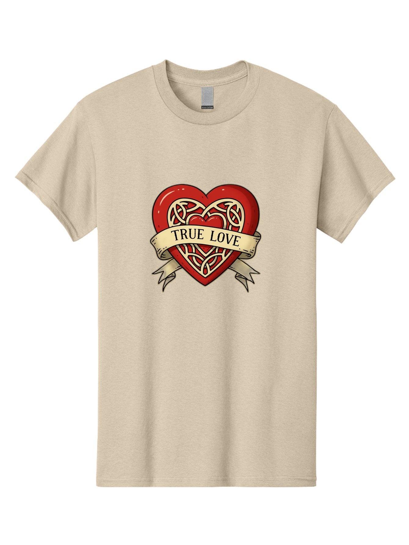 True-Love-Heart-1 Men'S Graphic Tee, 100% Cotton, Comfortable Casual Summer Wear, Machine Washable, Red Heart, Celtic Knotwork Design, True Love, Vintage Banner, Romantic Symbol, Tattoo Art, Love Theme, Heart Shape, Classic Design, Love Symbol Bae319