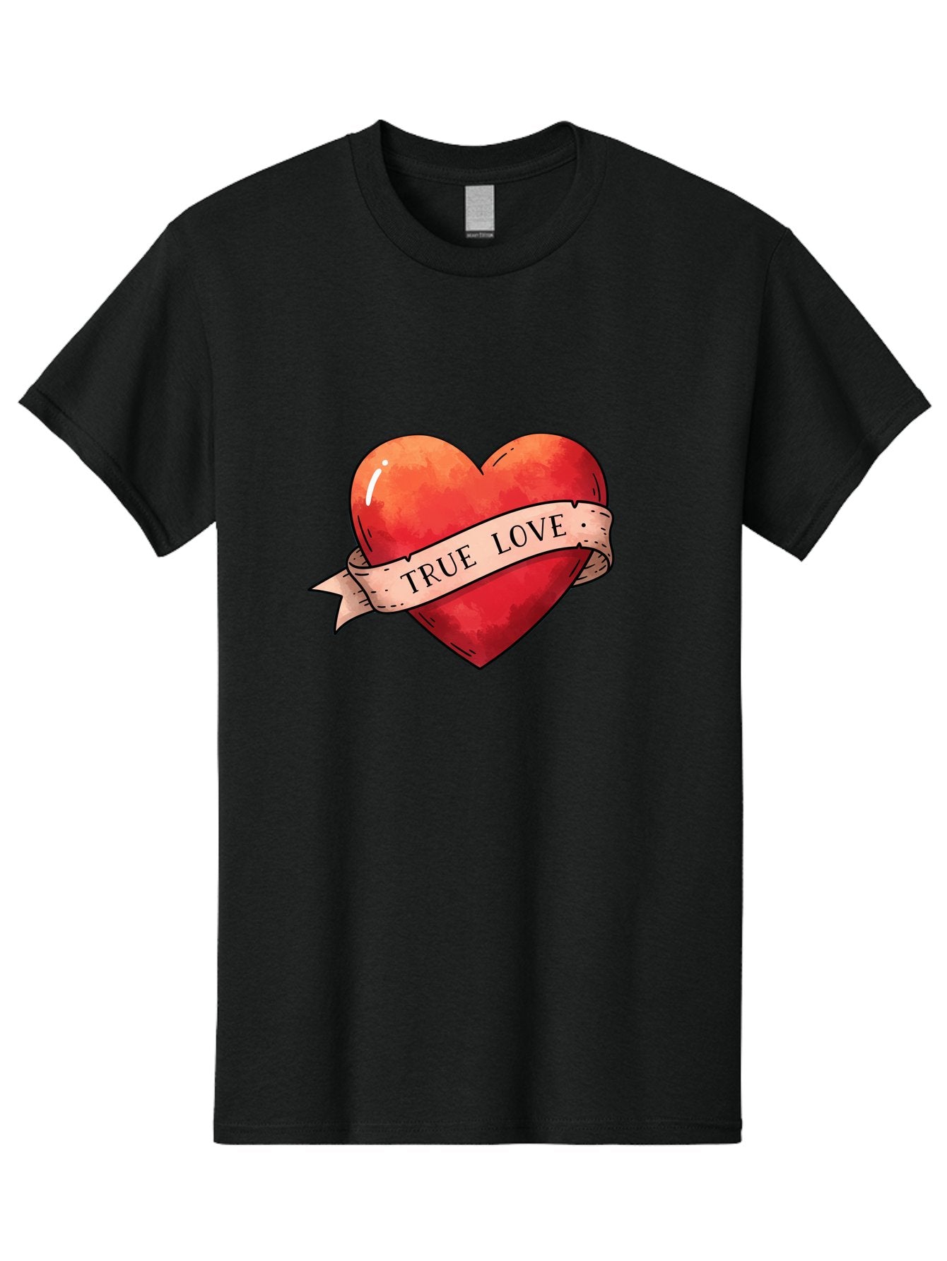 True-Love-Heart Men'S Graphic Tee, 100% Cotton, Comfortable Casual Summer Wear, Machine Washable, Red Heart, True Love, Tattoo Style, Ribbon Banner, Valentines Day Symbol, Love Heart, Classic Tattoo Design, Symbolic Heart Bae320