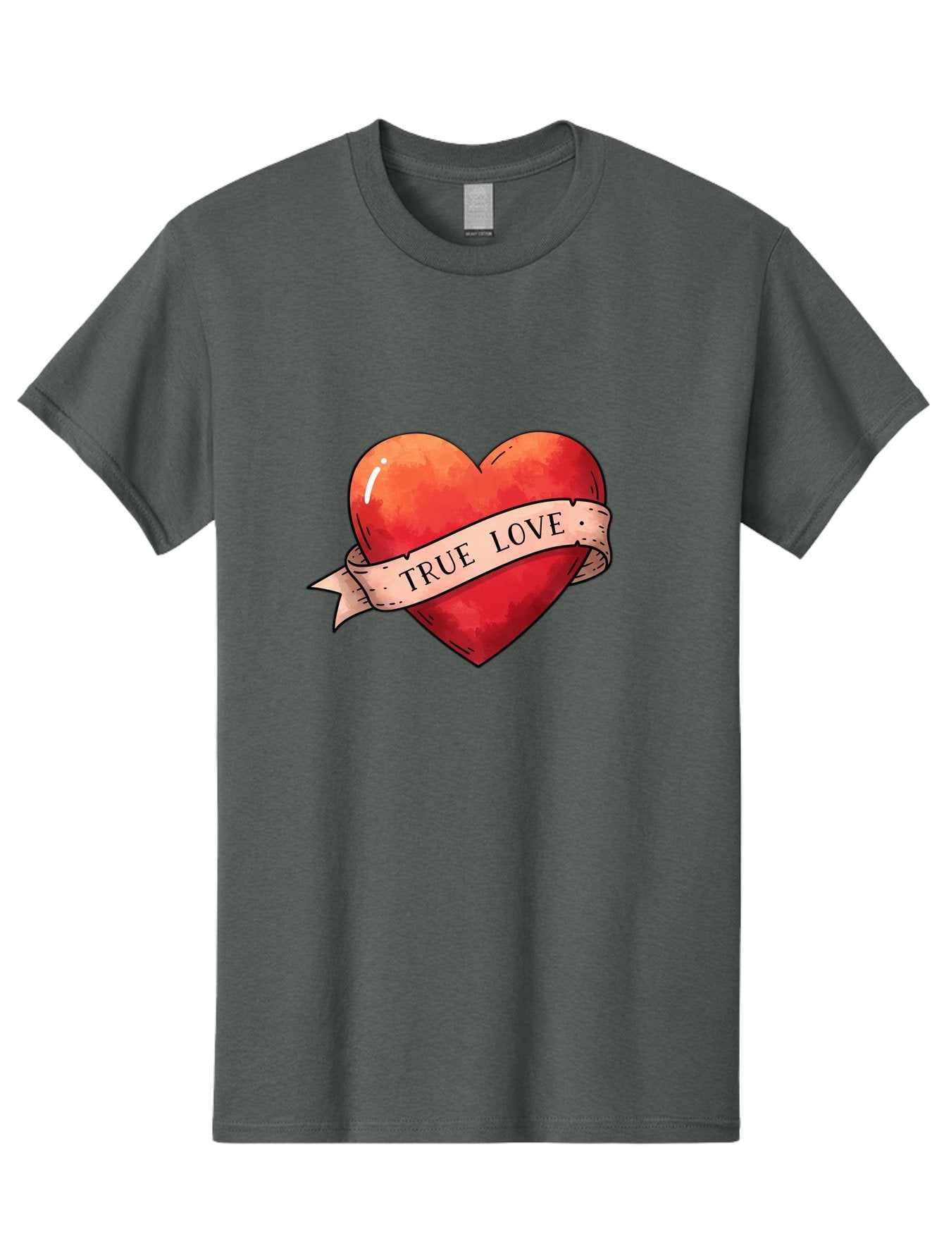 True-Love-Heart Men'S Graphic Tee, 100% Cotton, Comfortable Casual Summer Wear, Machine Washable, Red Heart, True Love, Tattoo Style, Ribbon Banner, Valentines Day Symbol, Love Heart, Classic Tattoo Design, Symbolic Heart Bae320 15