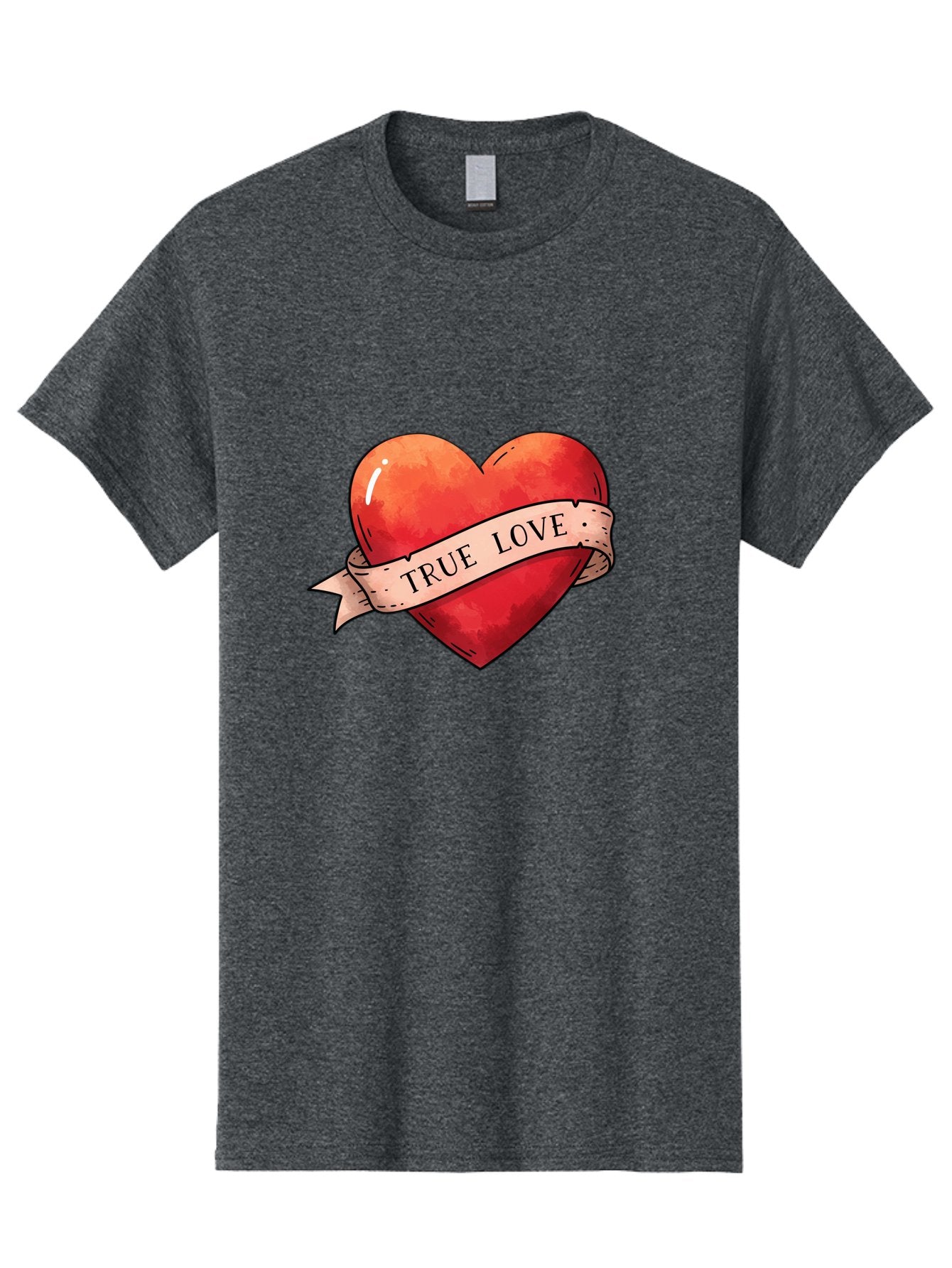 True-Love-Heart Men'S Graphic Tee, 100% Cotton, Comfortable Casual Summer Wear, Machine Washable, Red Heart, True Love, Tattoo Style, Ribbon Banner, Valentines Day Symbol, Love Heart, Classic Tattoo Design, Symbolic Heart Bae320 9