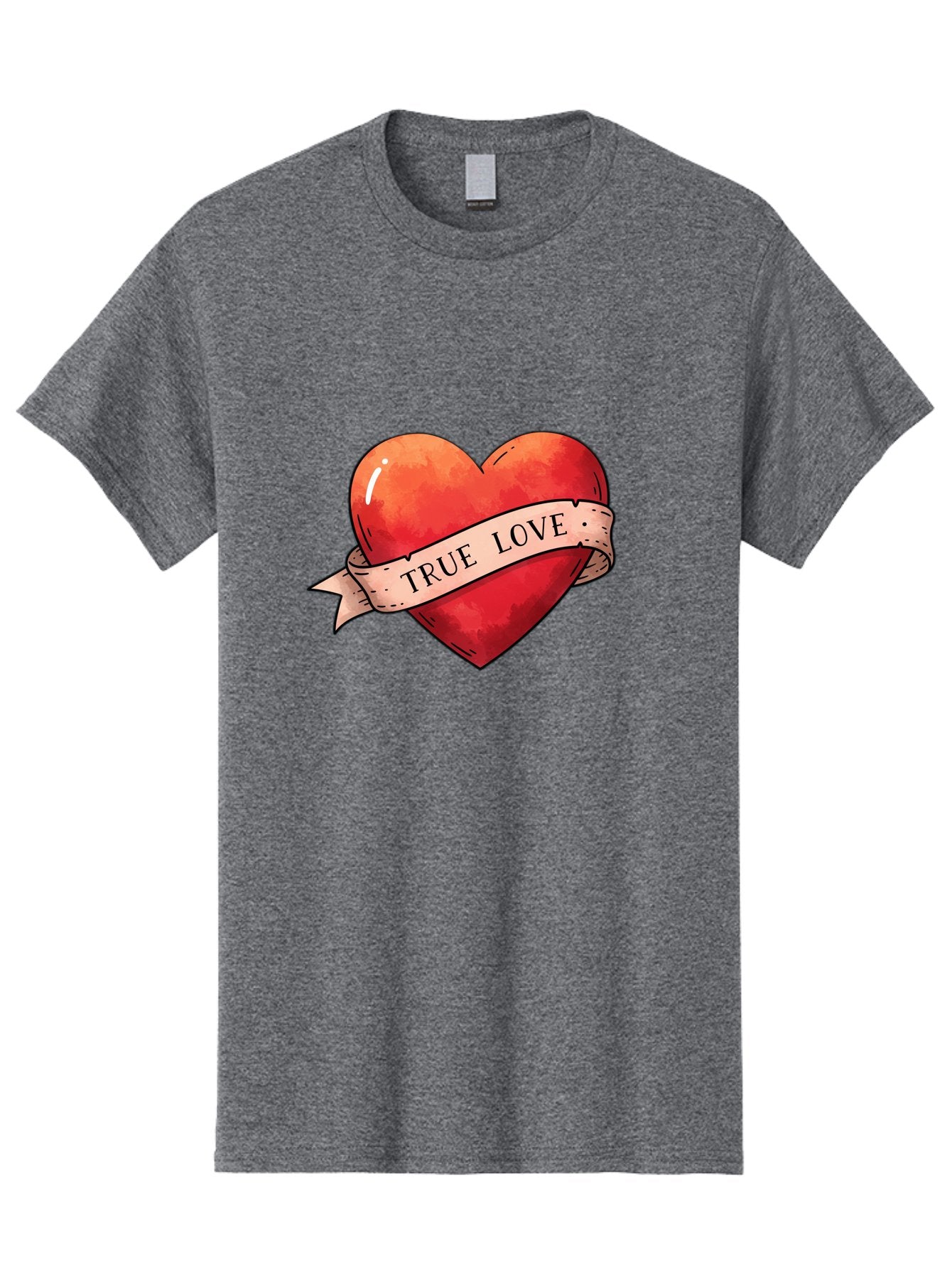 True-Love-Heart Men'S Graphic Tee, 100% Cotton, Comfortable Casual Summer Wear, Machine Washable, Red Heart, True Love, Tattoo Style, Ribbon Banner, Valentines Day Symbol, Love Heart, Classic Tattoo Design, Symbolic Heart Bae320 4