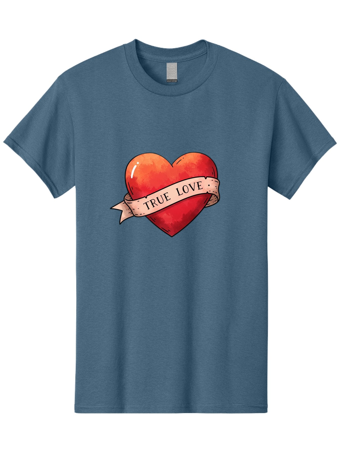True-Love-Heart Men'S Graphic Tee, 100% Cotton, Comfortable Casual Summer Wear, Machine Washable, Red Heart, True Love, Tattoo Style, Ribbon Banner, Valentines Day Symbol, Love Heart, Classic Tattoo Design, Symbolic Heart Bae320 5