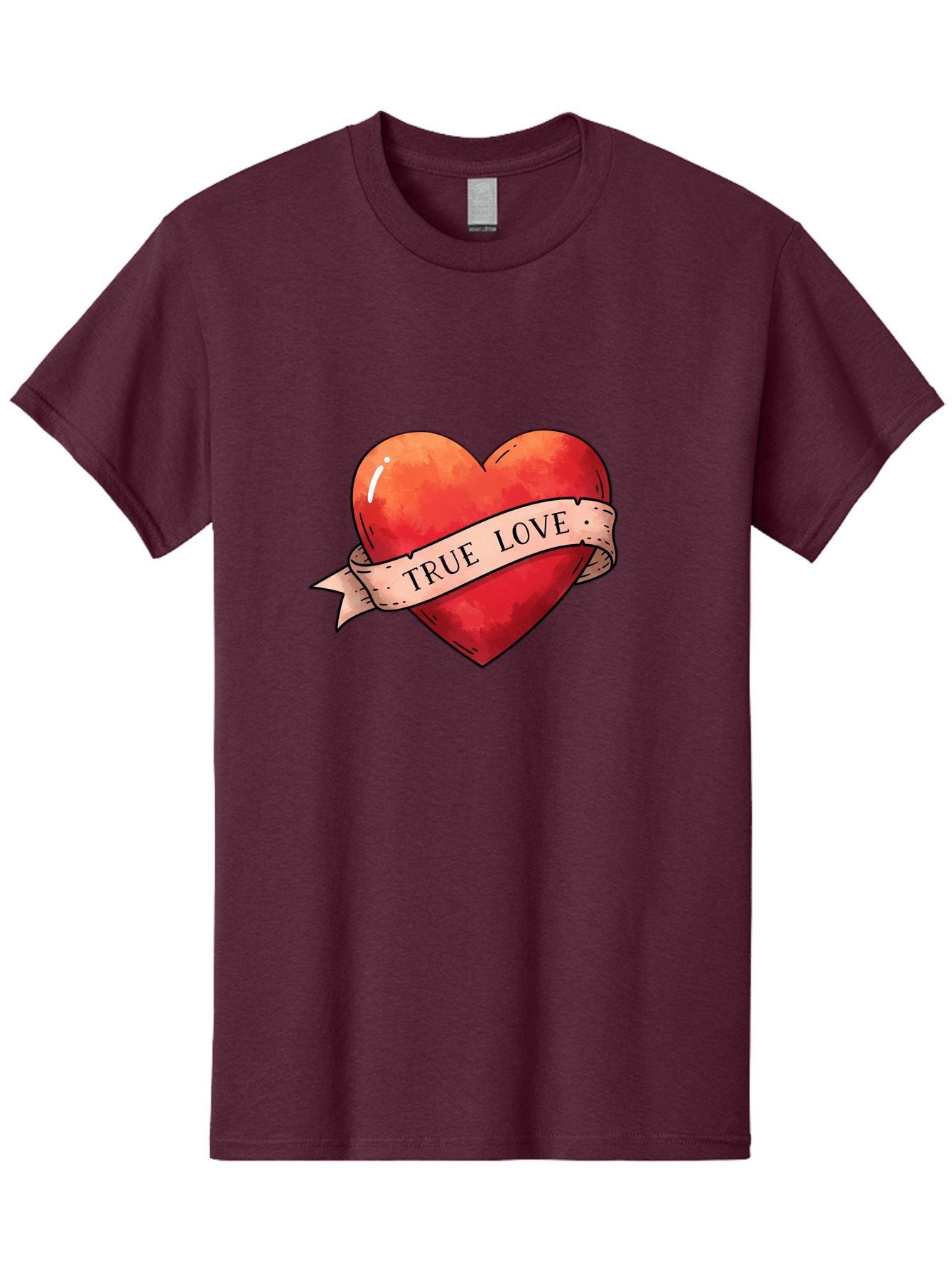 True-Love-Heart Men'S Graphic Tee, 100% Cotton, Comfortable Casual Summer Wear, Machine Washable, Red Heart, True Love, Tattoo Style, Ribbon Banner, Valentines Day Symbol, Love Heart, Classic Tattoo Design, Symbolic Heart Bae320 3