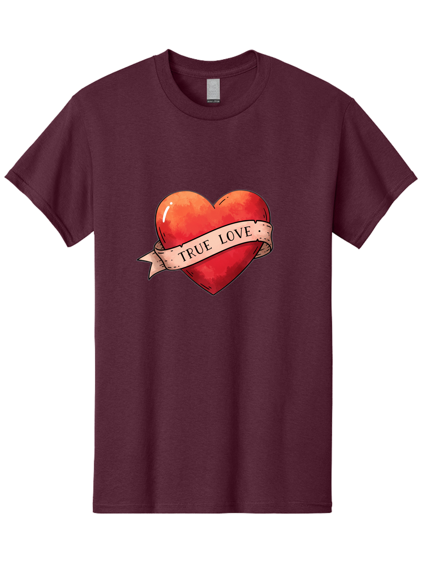 True-Love-Heart Men'S Graphic Tee, 100% Cotton, Comfortable Casual Summer Wear, Machine Washable, Red Heart, True Love, Tattoo Style, Ribbon Banner, Valentines Day Symbol, Love Heart, Classic Tattoo Design, Symbolic Heart Bae320 9