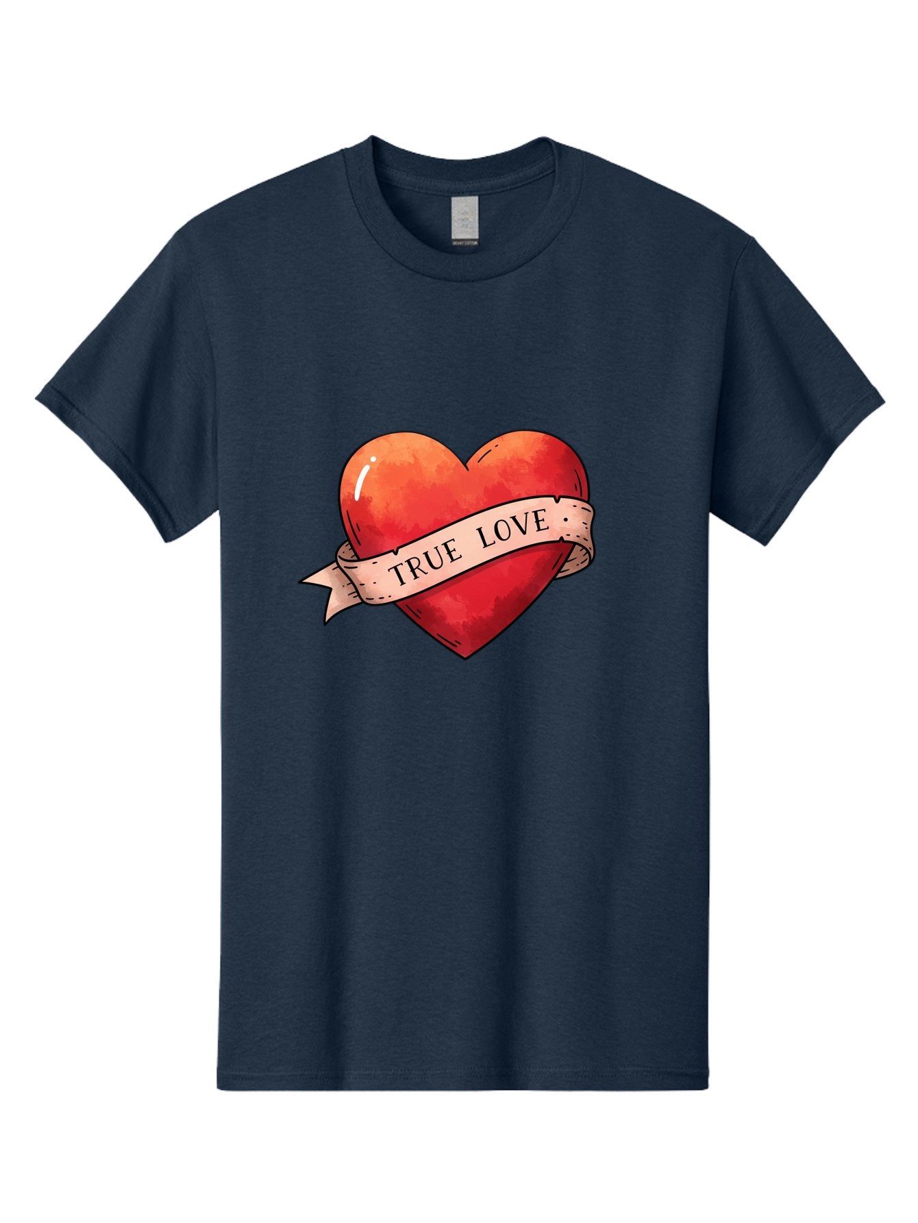 True-Love-Heart Men'S Graphic Tee, 100% Cotton, Comfortable Casual Summer Wear, Machine Washable, Red Heart, True Love, Tattoo Style, Ribbon Banner, Valentines Day Symbol, Love Heart, Classic Tattoo Design, Symbolic Heart Bae320 7
