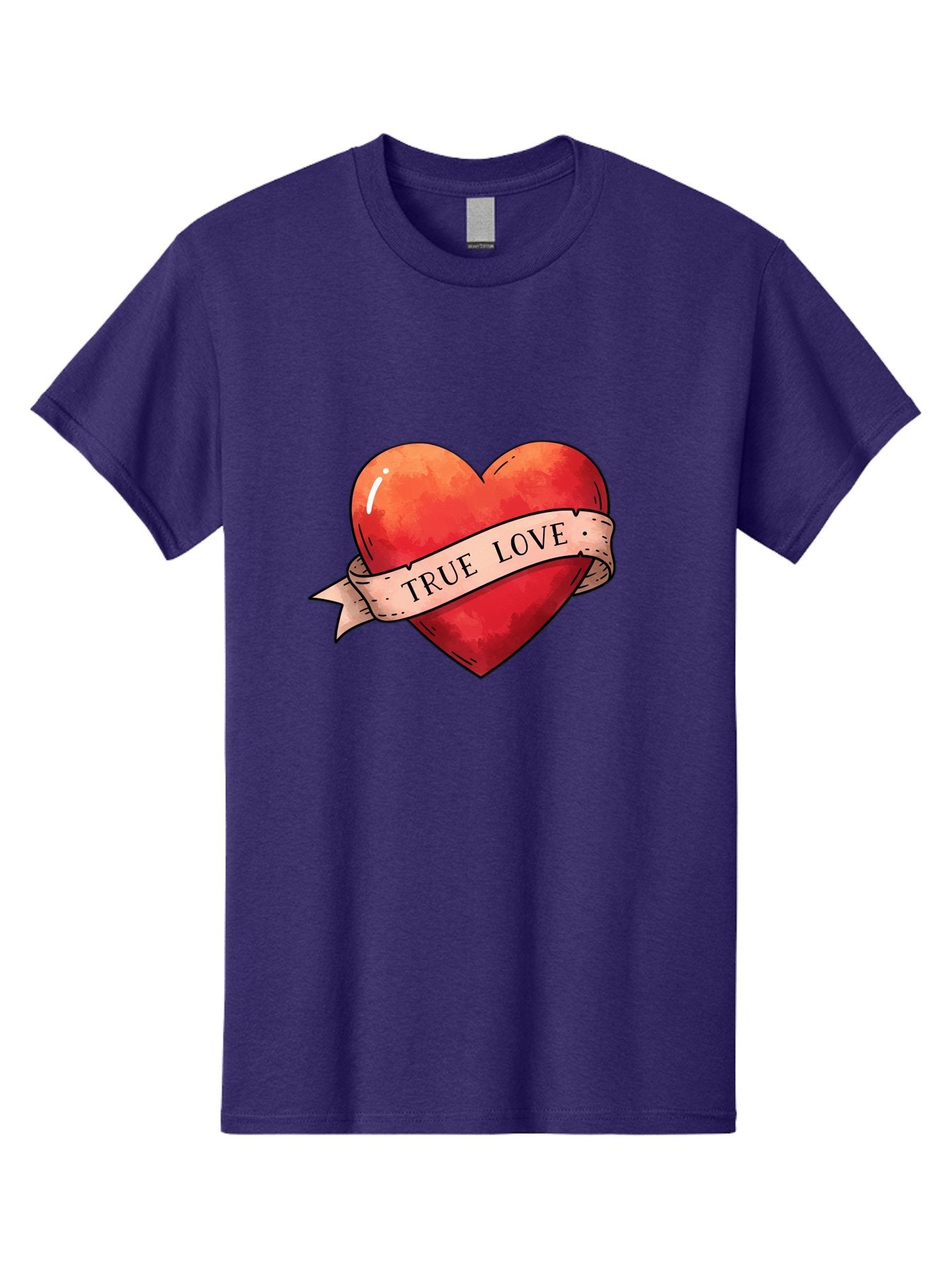 True-Love-Heart Men'S Graphic Tee, 100% Cotton, Comfortable Casual Summer Wear, Machine Washable, Red Heart, True Love, Tattoo Style, Ribbon Banner, Valentines Day Symbol, Love Heart, Classic Tattoo Design, Symbolic Heart Bae320