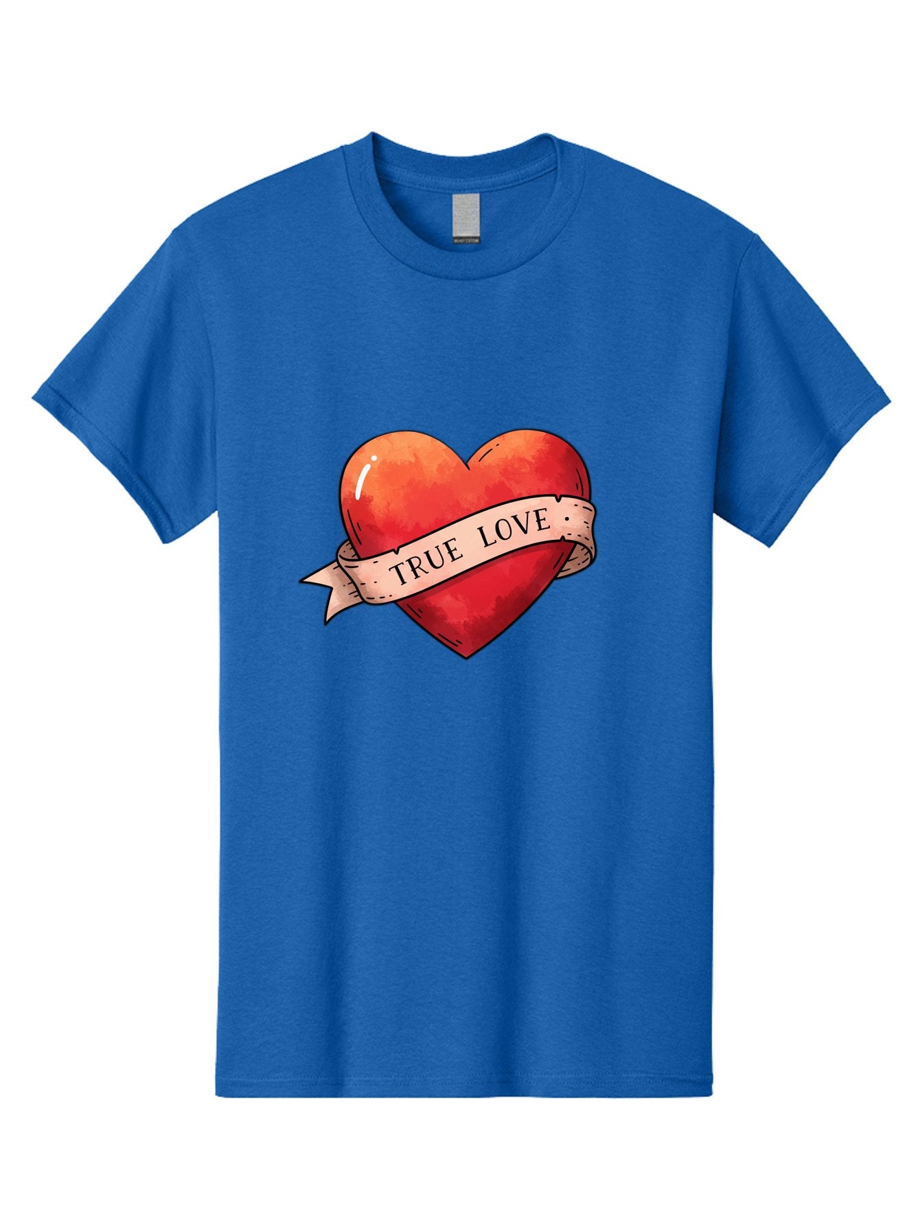 True-Love-Heart Men'S Graphic Tee, 100% Cotton, Comfortable Casual Summer Wear, Machine Washable, Red Heart, True Love, Tattoo Style, Ribbon Banner, Valentines Day Symbol, Love Heart, Classic Tattoo Design, Symbolic Heart Bae320 8