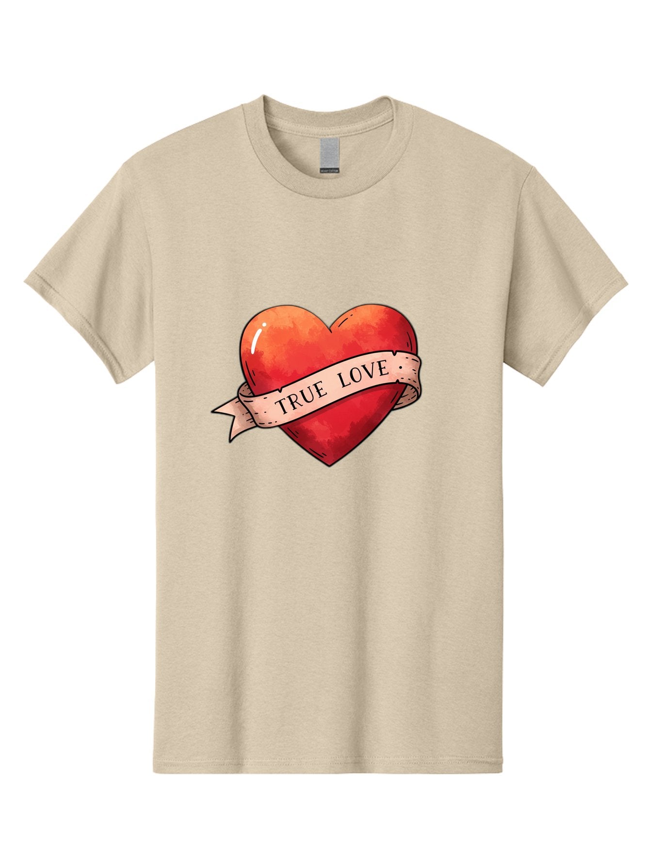 True-Love-Heart Men'S Graphic Tee, 100% Cotton, Comfortable Casual Summer Wear, Machine Washable, Red Heart, True Love, Tattoo Style, Ribbon Banner, Valentines Day Symbol, Love Heart, Classic Tattoo Design, Symbolic Heart Bae320 13