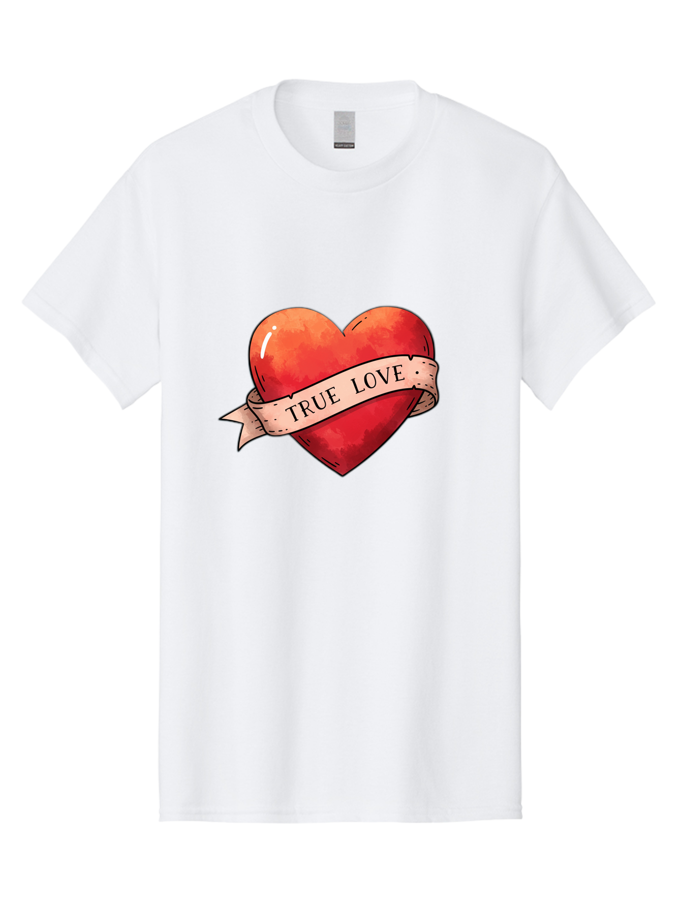 True-Love-Heart Men'S Graphic Tee, 100% Cotton, Comfortable Casual Summer Wear, Machine Washable, Red Heart, True Love, Tattoo Style, Ribbon Banner, Valentines Day Symbol, Love Heart, Classic Tattoo Design, Symbolic Heart Bae320 3