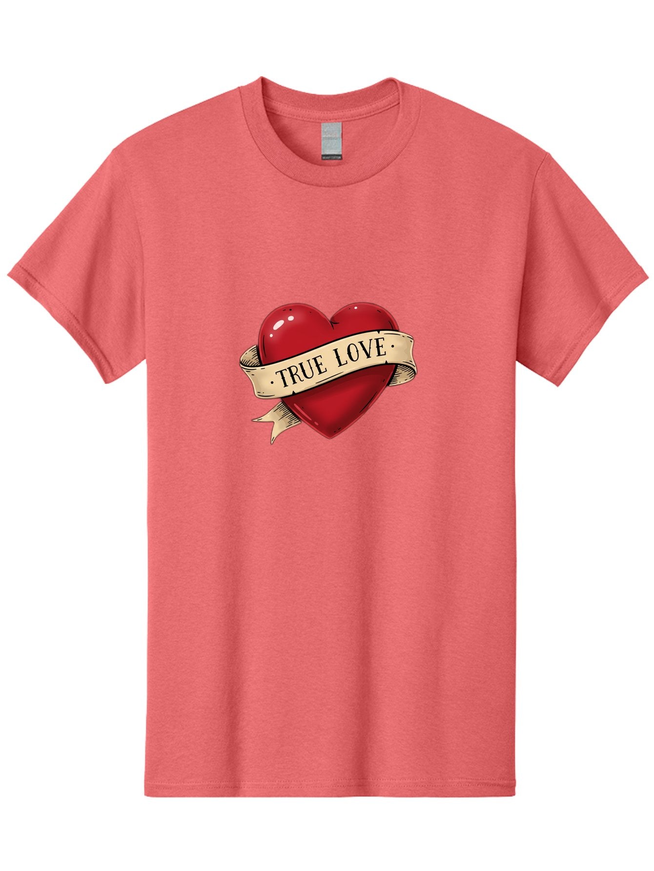 True-Love Men'S Graphic Tee, 100% Cotton, Comfortable Casual Summer Wear, Machine Washable, Red Heart, True Love, Heart-Shaped, Vintage Banner, Classic Tattoo Art, Red Heart Symbol, Love Emblem, Ribbon Banner, Symbolic Heart Bae321 10