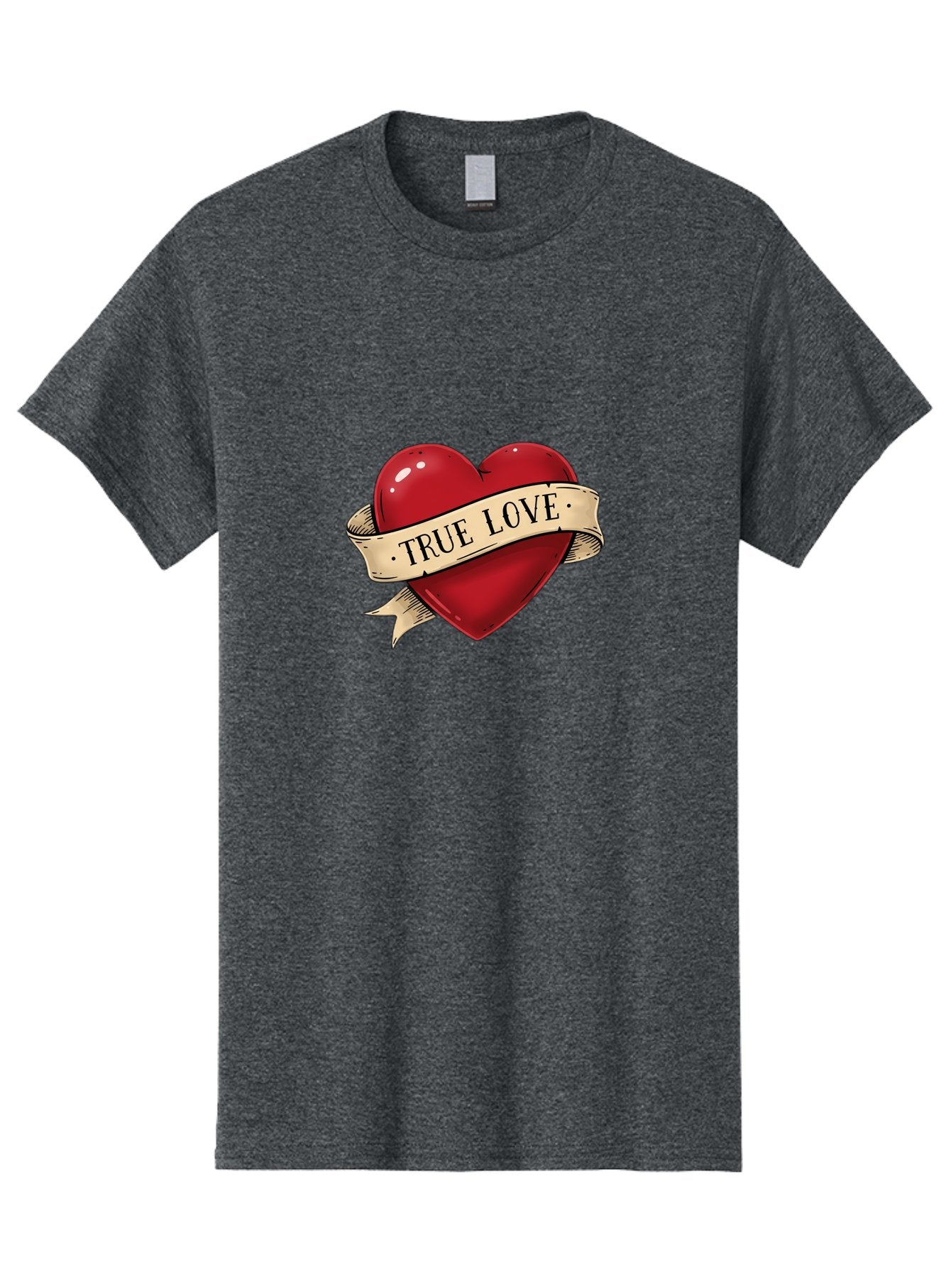 True-Love Men'S Graphic Tee, 100% Cotton, Comfortable Casual Summer Wear, Machine Washable, Red Heart, True Love, Heart-Shaped, Vintage Banner, Classic Tattoo Art, Red Heart Symbol, Love Emblem, Ribbon Banner, Symbolic Heart Bae321 13