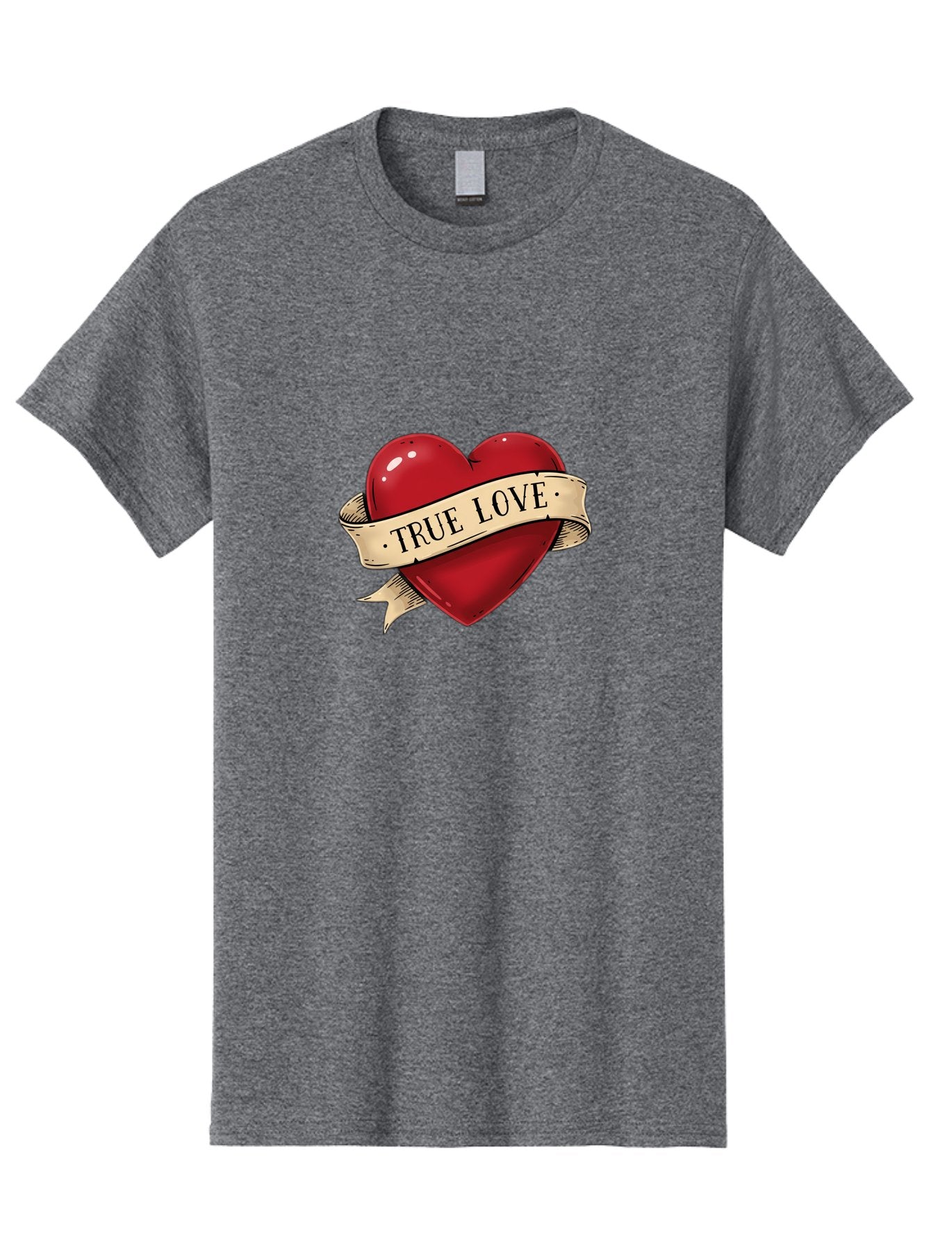 True-Love Men'S Graphic Tee, 100% Cotton, Comfortable Casual Summer Wear, Machine Washable, Red Heart, True Love, Heart-Shaped, Vintage Banner, Classic Tattoo Art, Red Heart Symbol, Love Emblem, Ribbon Banner, Symbolic Heart Bae321 5