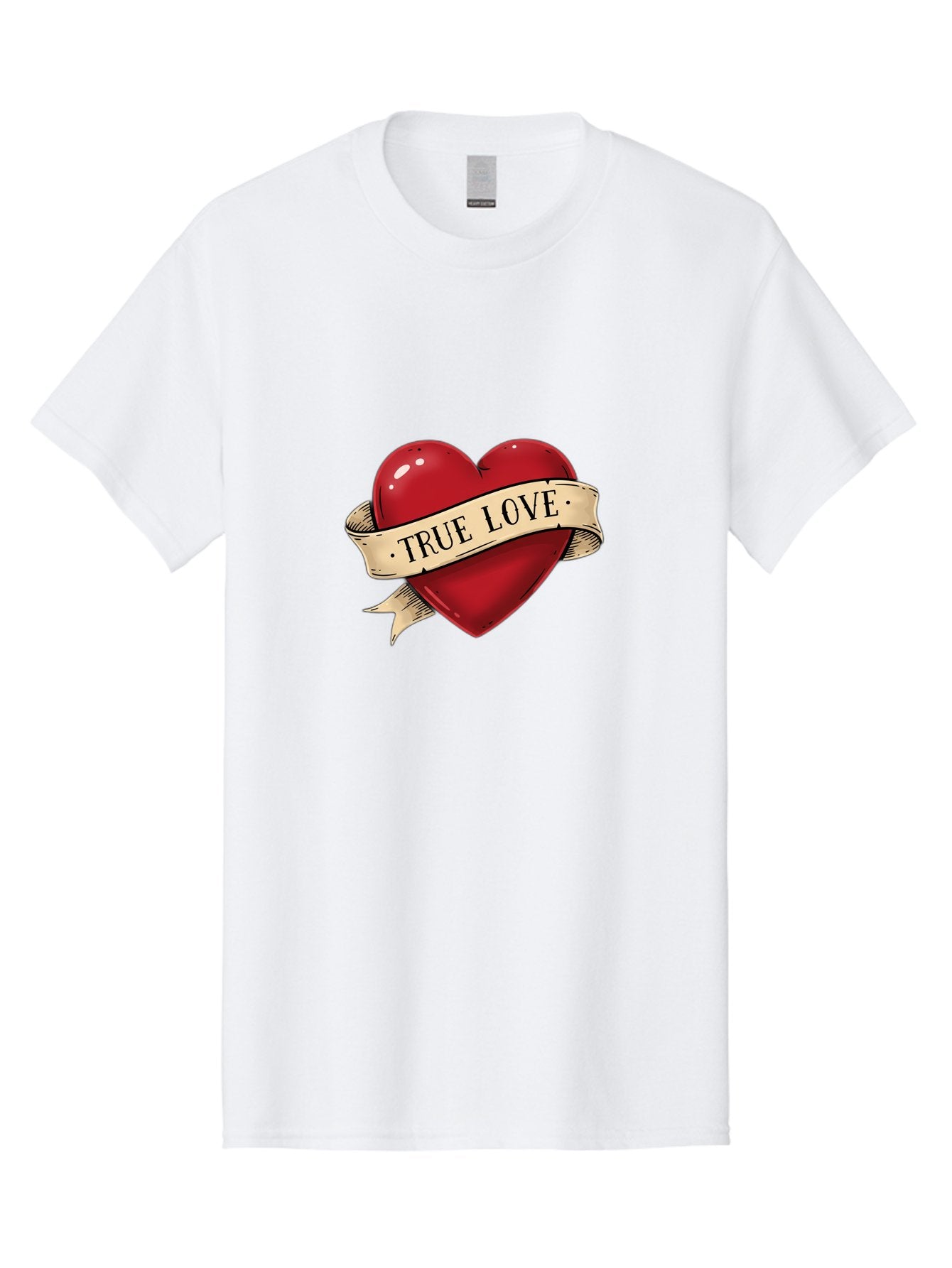 True-Love Men'S Graphic Tee, 100% Cotton, Comfortable Casual Summer Wear, Machine Washable, Red Heart, True Love, Heart-Shaped, Vintage Banner, Classic Tattoo Art, Red Heart Symbol, Love Emblem, Ribbon Banner, Symbolic Heart Bae321 3