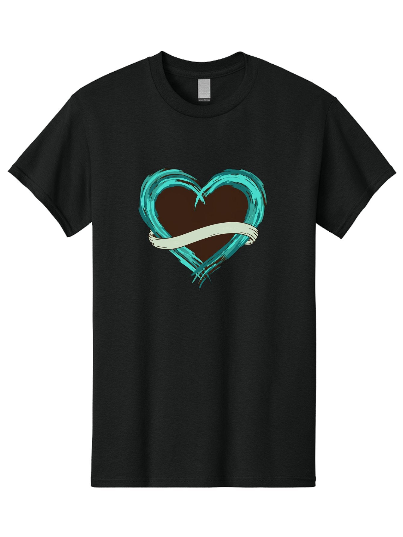 Turquoise-Heart-With-Ribbon Men'S Graphic Tee, 100% Cotton, Comfortable Casual Summer Wear, Machine Washable, Turquoise Heart, Ribbon Banner, Love Symbol, Heart Shape, Blue Heart, Artistic Design, Heart Illustration, Ribbon Wrapped Heart, Bae322 15