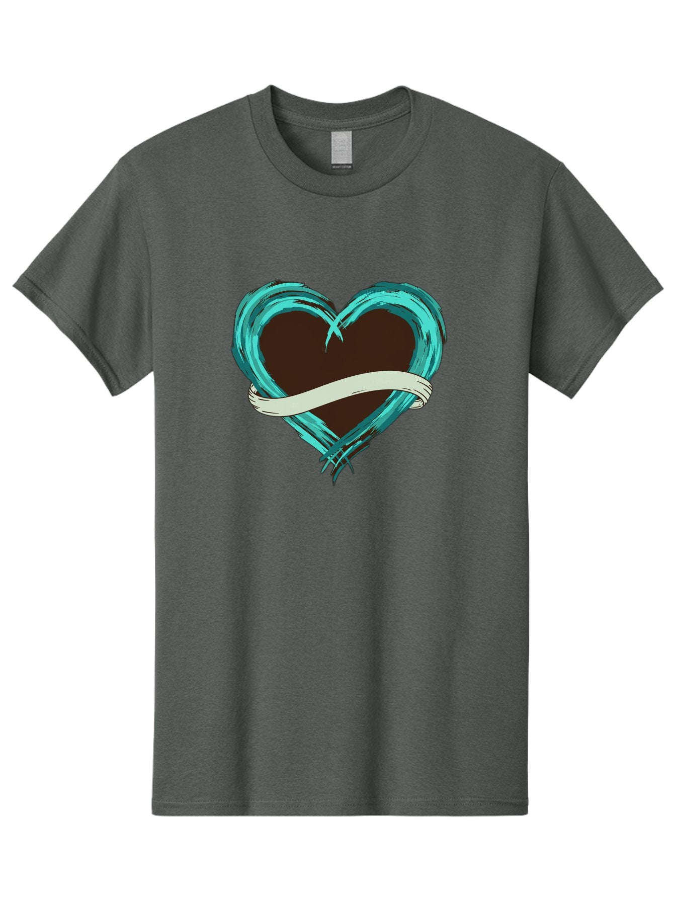 Turquoise-Heart-With-Ribbon Men'S Graphic Tee, 100% Cotton, Comfortable Casual Summer Wear, Machine Washable, Turquoise Heart, Ribbon Banner, Love Symbol, Heart Shape, Blue Heart, Artistic Design, Heart Illustration, Ribbon Wrapped Heart, Bae322 7